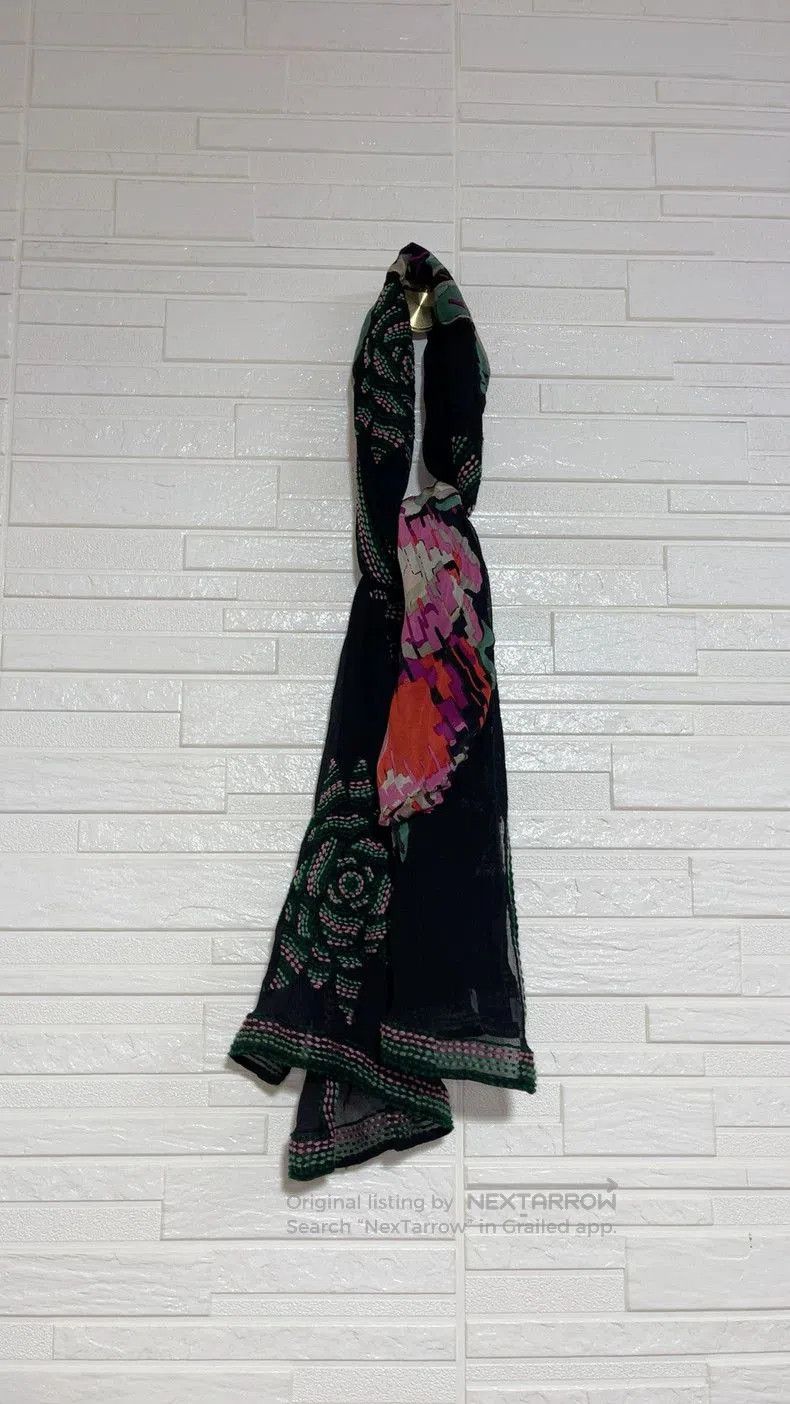 Dries Van Noten Black Silk Scarf with Colorful Embroidery. Size ONE SIZE - 2 Thumbnail
