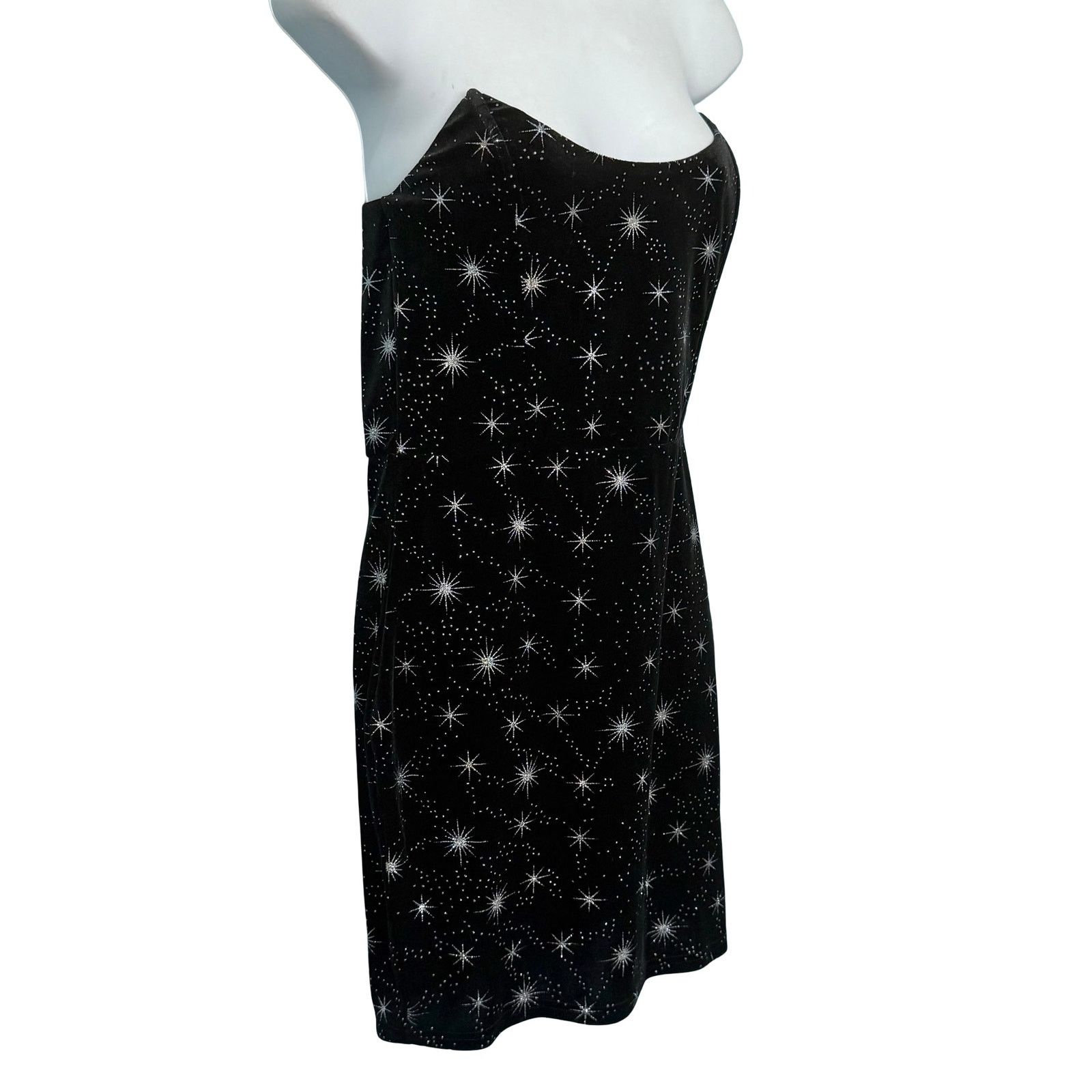 Superdown Black Silver Star Velvet Strapless Dress Sz M NEW