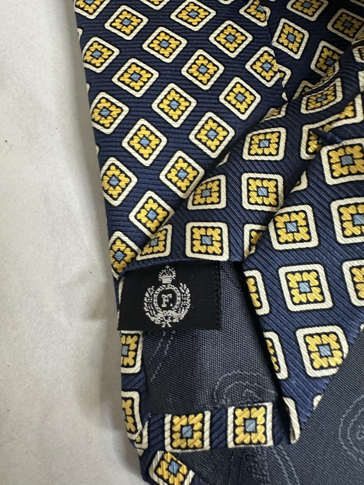 Faconnable Faconnable 100% silk tie navy/gold micro geometric medallion Size ONE SIZE - 4 Thumbnail