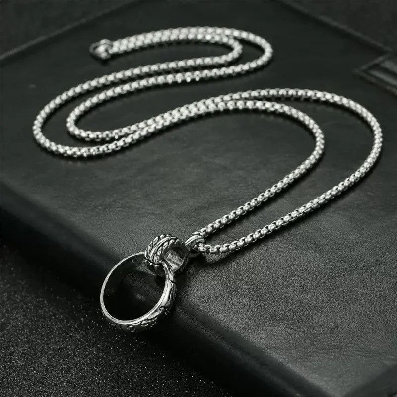 Vintage carved double-ring Pendant Necklace Size ONE SIZE - 3 Thumbnail