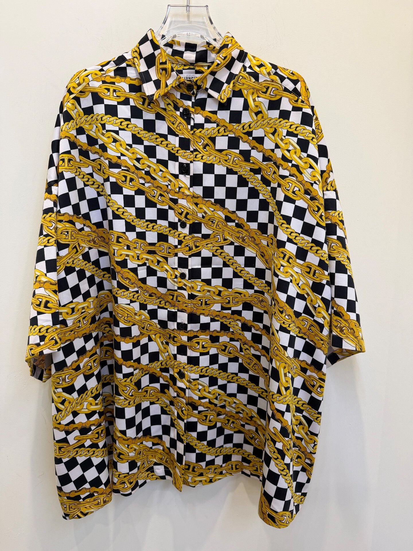 Balenciaga Black White Check Chain Print Shirt