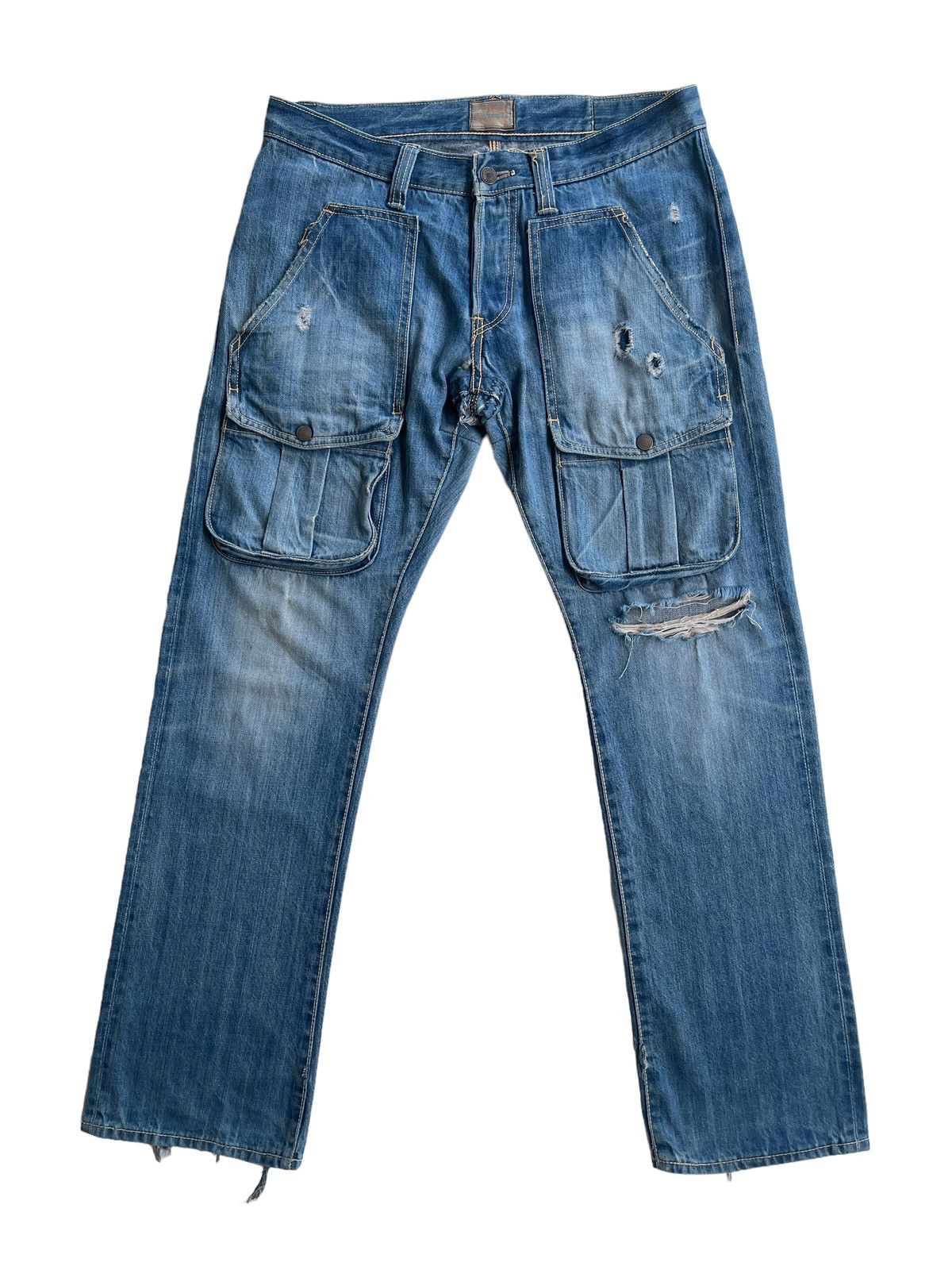 image of Acoustic Japan Bushpants Distressed Denim in Blue Denim, Men's (Size 32)