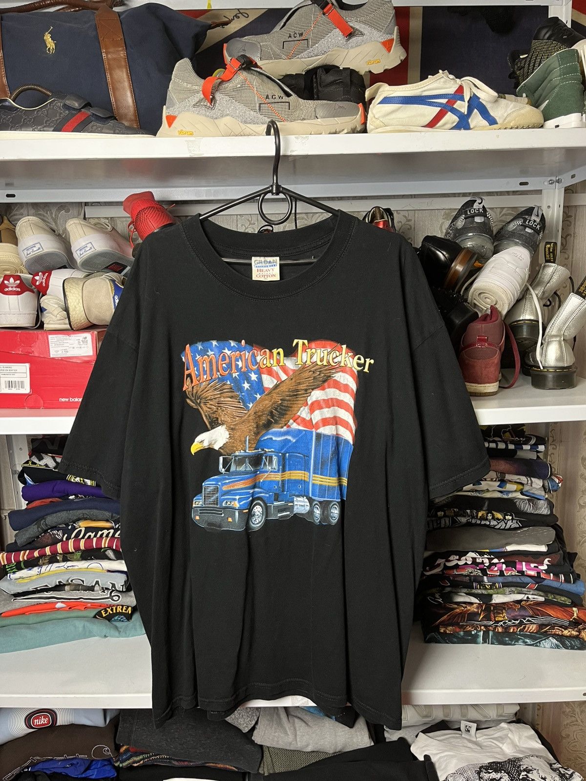 Gildan Vintage American Trucker T-Shirt 90s Flag Trucking Size US XL / EU 56 / 4 - 1 Thumbnail