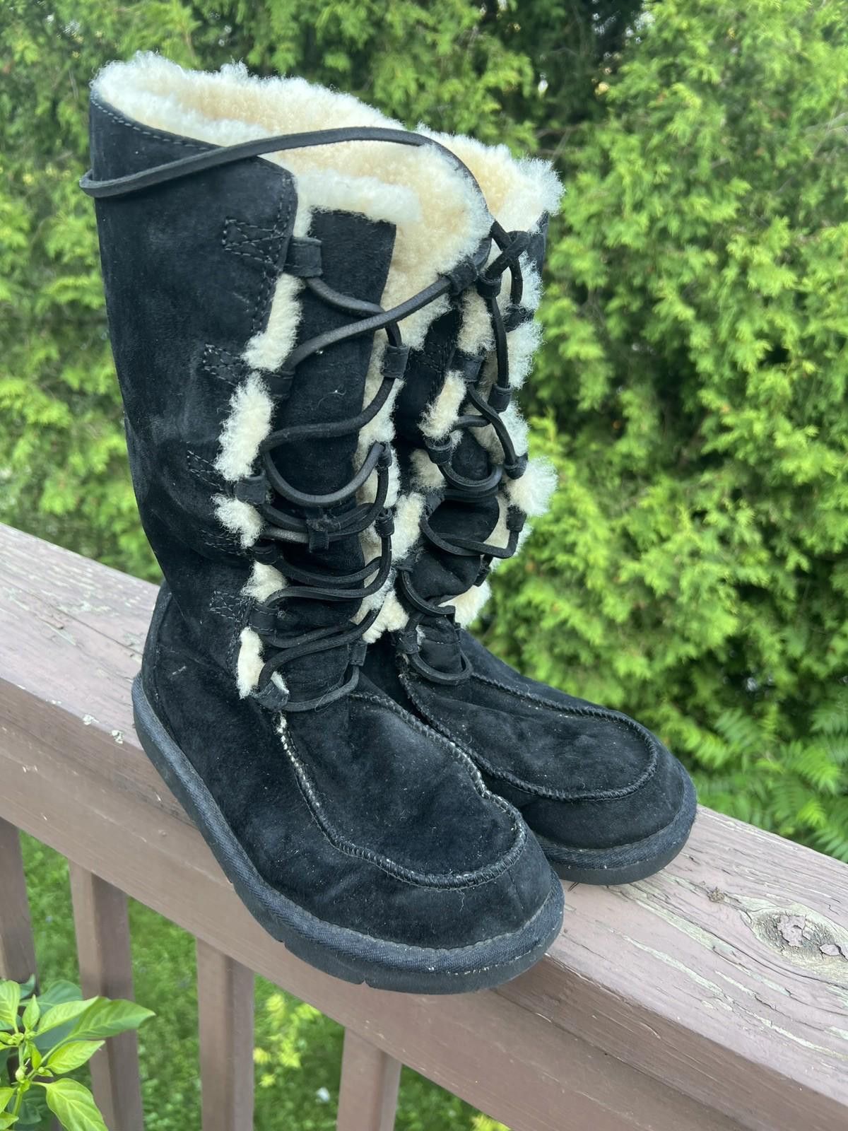 Ugg UGG Whitley Black Suede Winter Boots Tall Lace Up Womens Sz8 Size US 8 / IT 38 - 1 Thumbnail