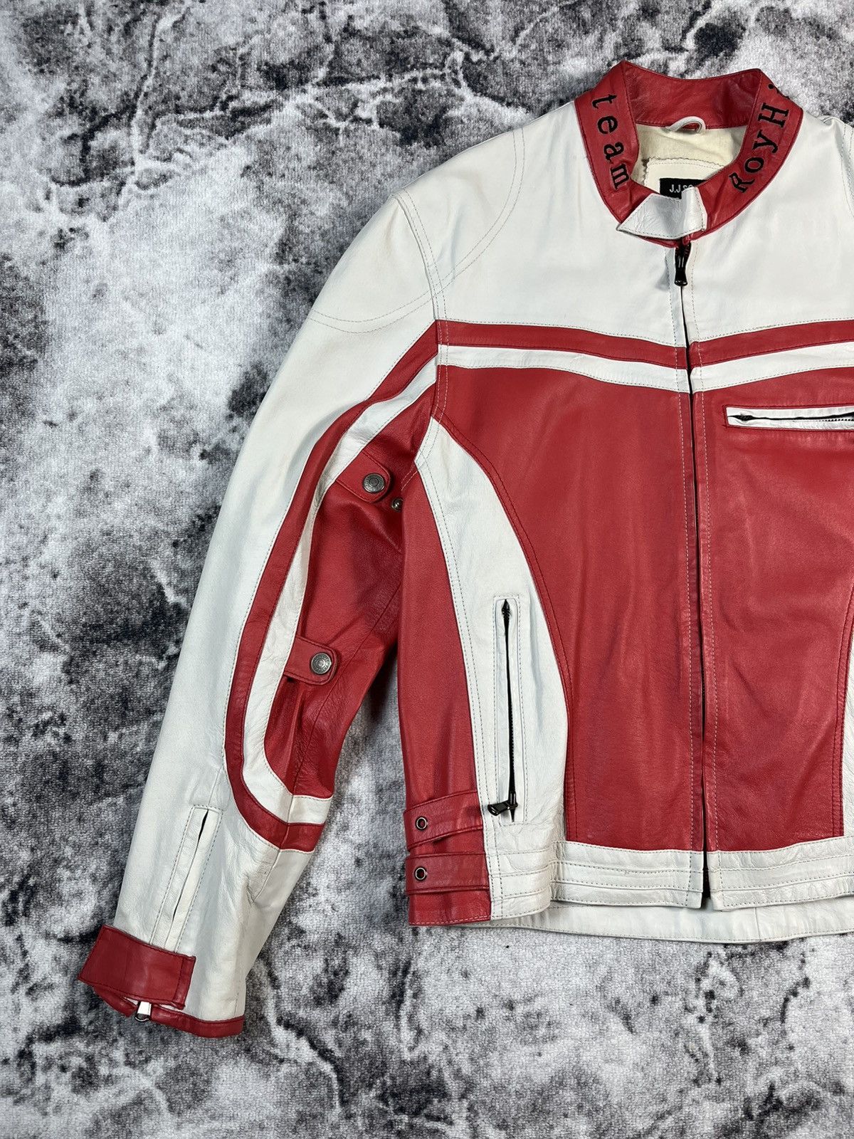Leather J.J.Scott Leather Racing Jacket Red White Moto L Size US L / EU 52-54 / 3 - 3 Thumbnail