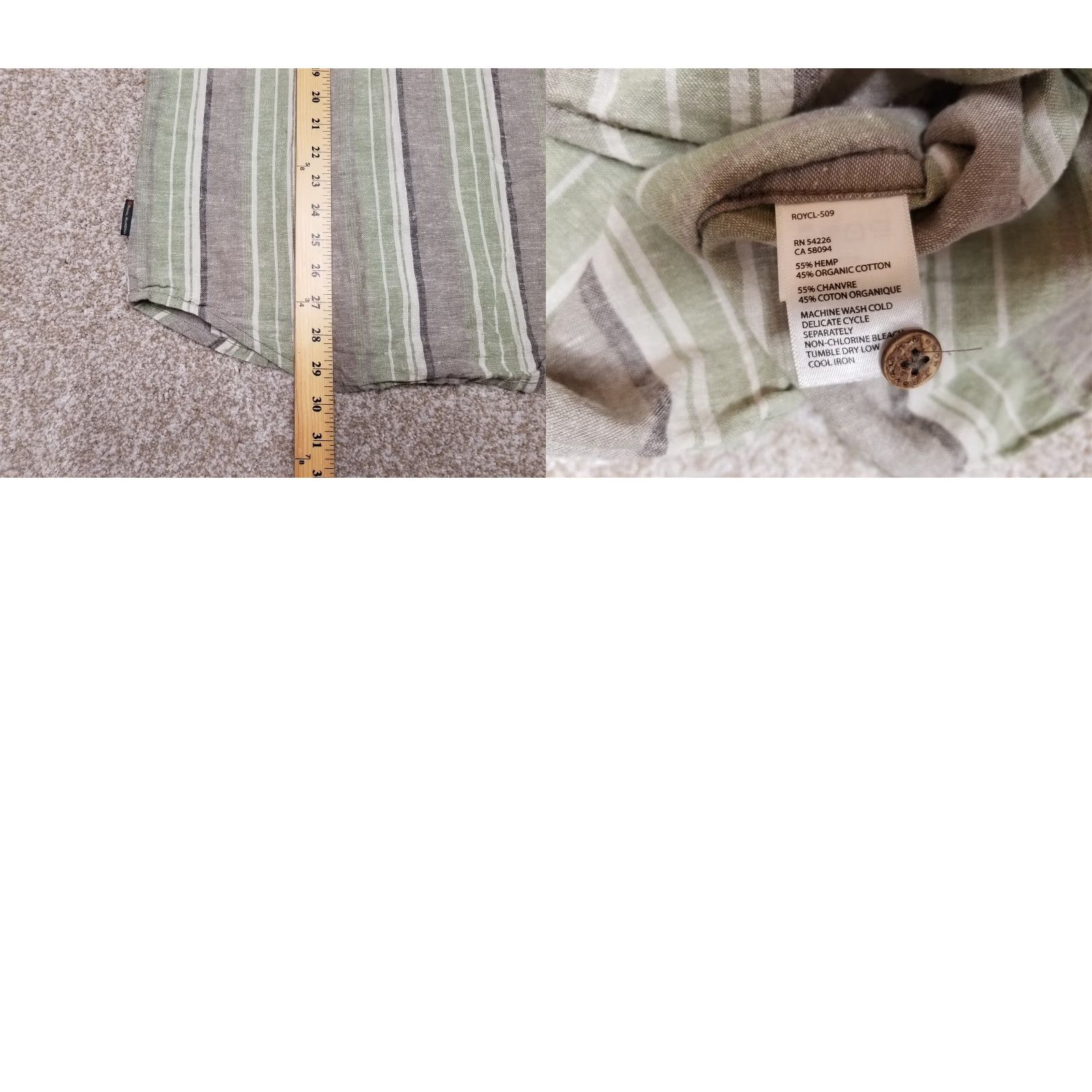 Wrangler Royal Robbins Shirt Mens Small Green Brown Short Sleeve Hemp Organic Cotton Blend Button-Up with Pockets, Striped, Casual, Adult XL, Beige, Wool? Size US XL / EU 56 / 4 - 8 Thumbnail