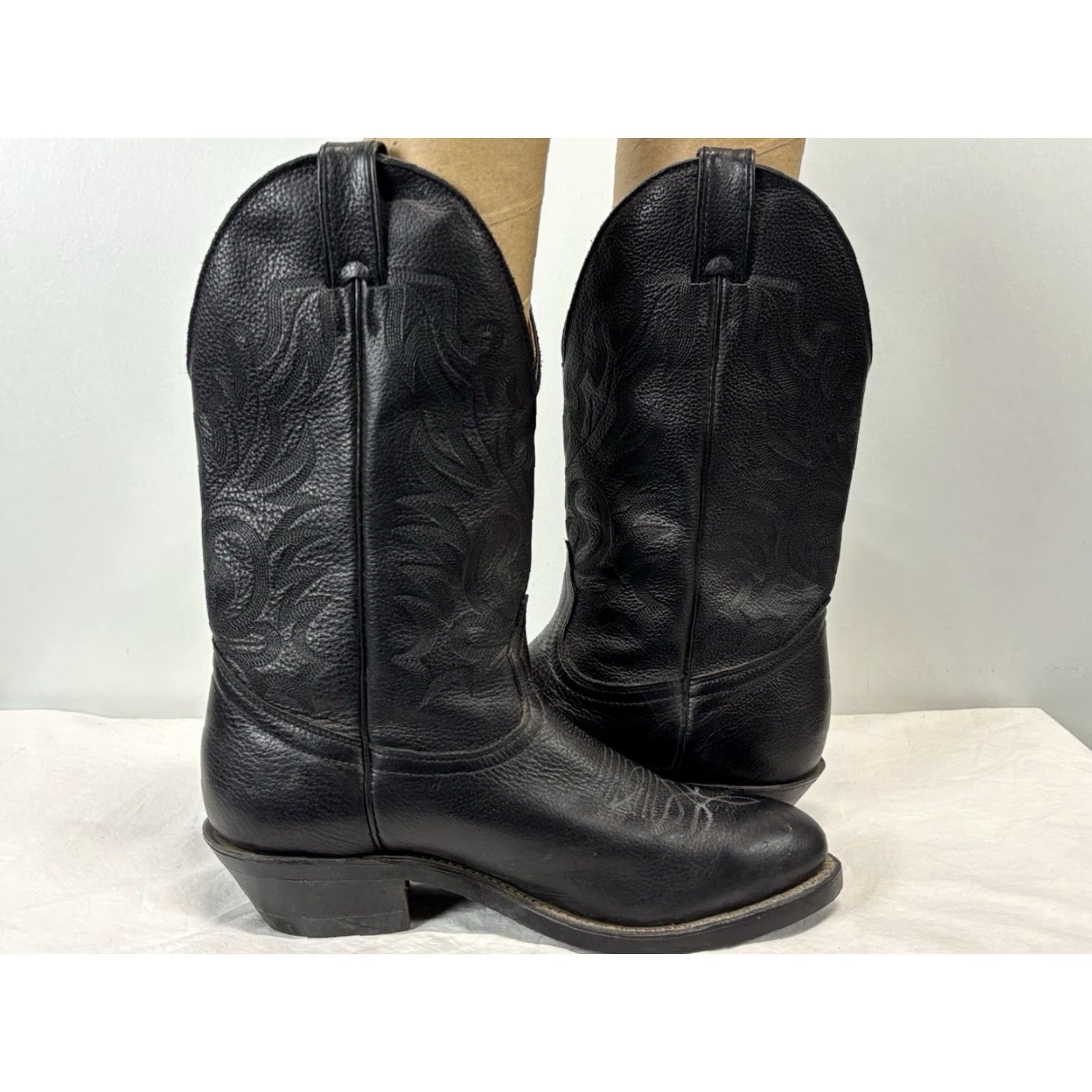 Vintage BOULET Black Leather Cowboy Boots Western 10.5 E Mid-Calf Made in Canada Mens Size US 11 / EU 44 - 5 Thumbnail
