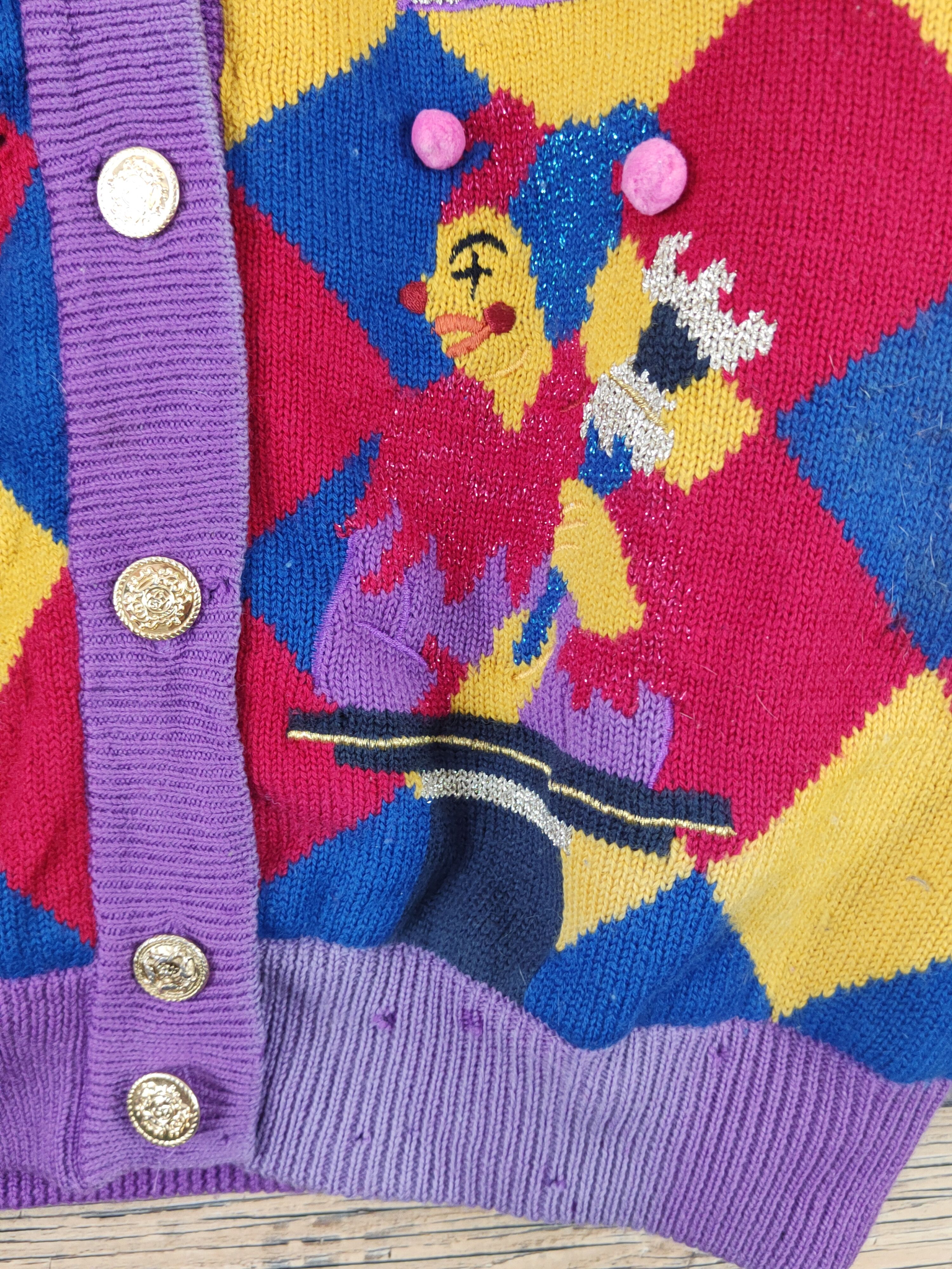 Vintage Bonheur Purple clown Knitwear Cardigan #W1813 Size US M / EU 48-50 / 2 - 3 Thumbnail