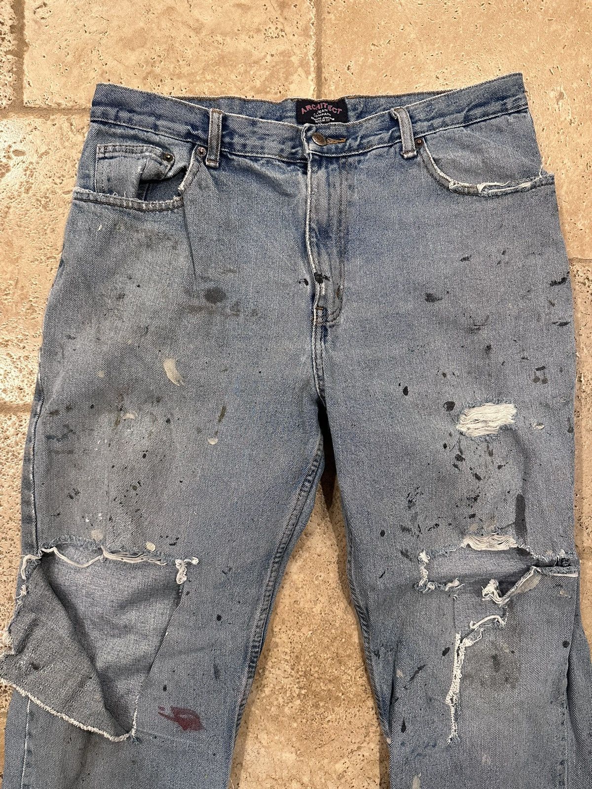 Architect × Vintage Vintage Architect Distressed Thrashed Paint Denim Blue Jeans Size US 36 / EU 52 - 3 Thumbnail