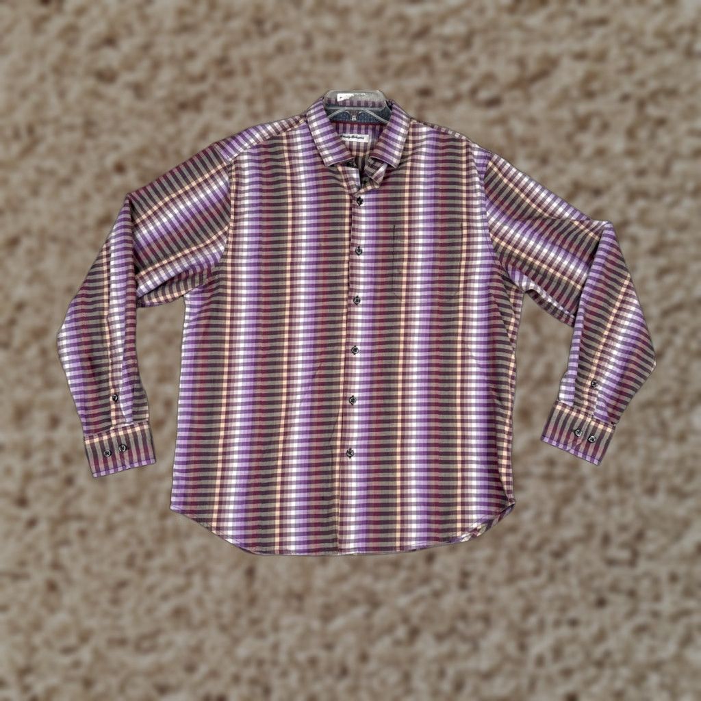 Tommy Bahama Tommy Bahama Shirt Men Large Purple Stripe Long Sleeve Cotton Blend Button Up Size US L / EU 52-54 / 3 - 1 Thumbnail