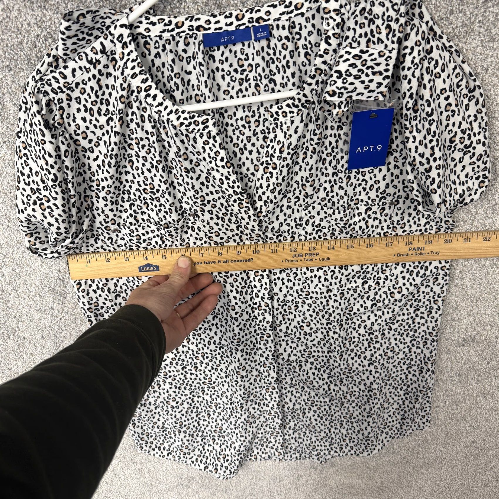 Apt. 9 APT.9 Blouse Women Large Leopard Print Tunic V-Neck Long Sleeve Pockets Office Casual White Size L / US 10 / IT 46 - 6 Thumbnail