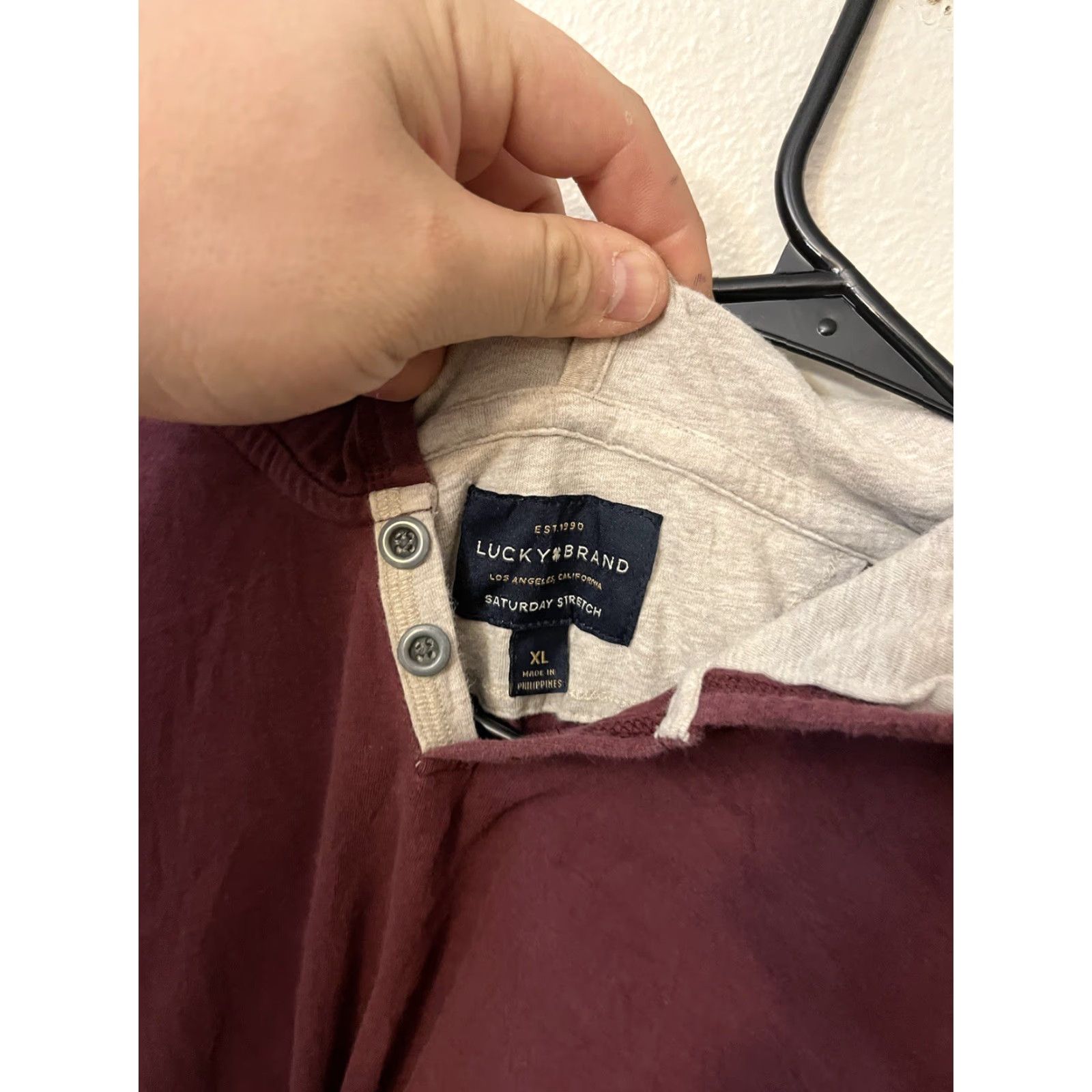 Lucky Brand VINTAGE Lucky Brand Henley Shirt Men XL Burgundy Solid Long Sleeve Casual Outdoor Golfing Size US XL / EU 56 / 4 - 2 Thumbnail