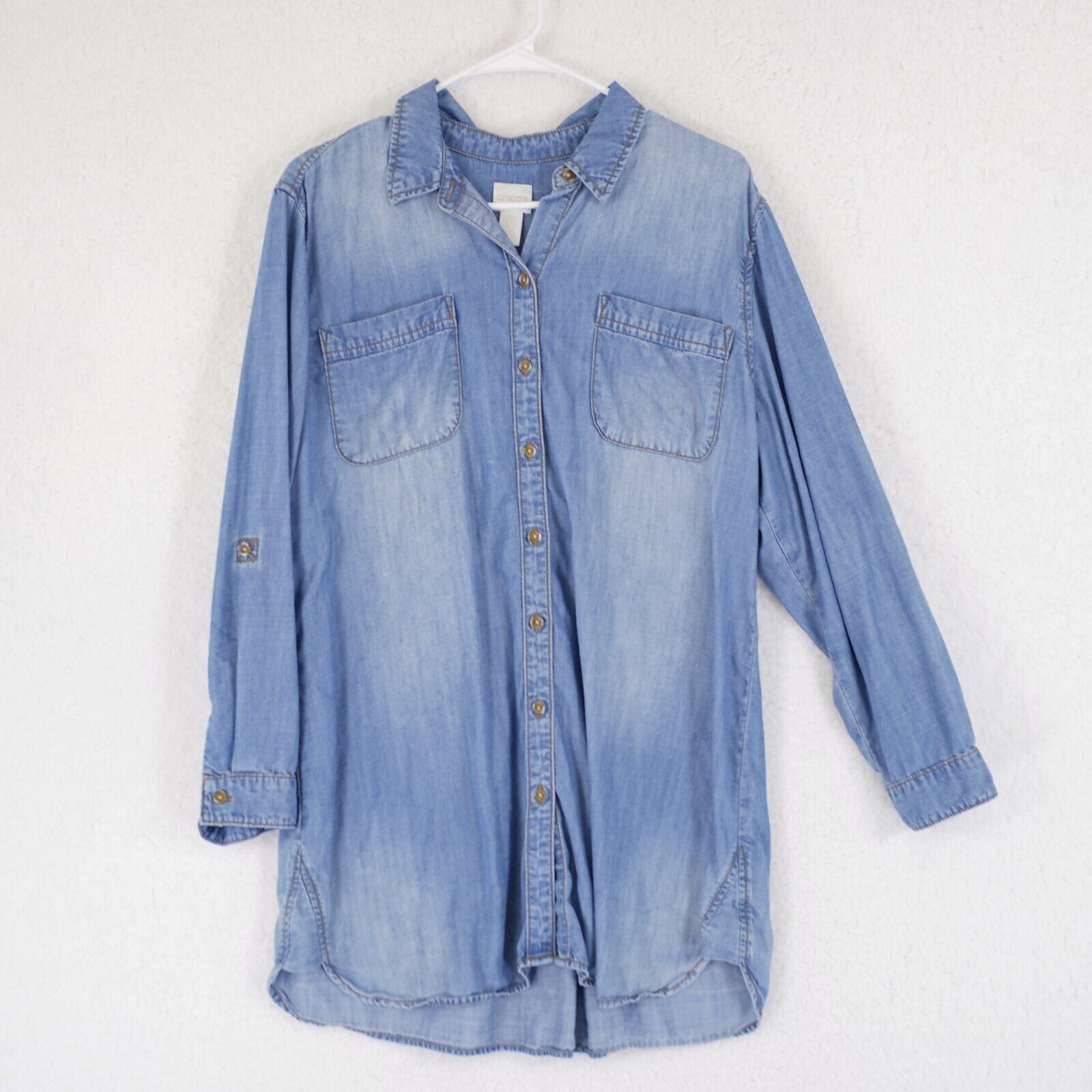 Chicos Chico's 2P Petite Blue Lyocell Denim Collared Button Front S Size XS / US 0-2 / IT 36-38 - 1 Thumbnail