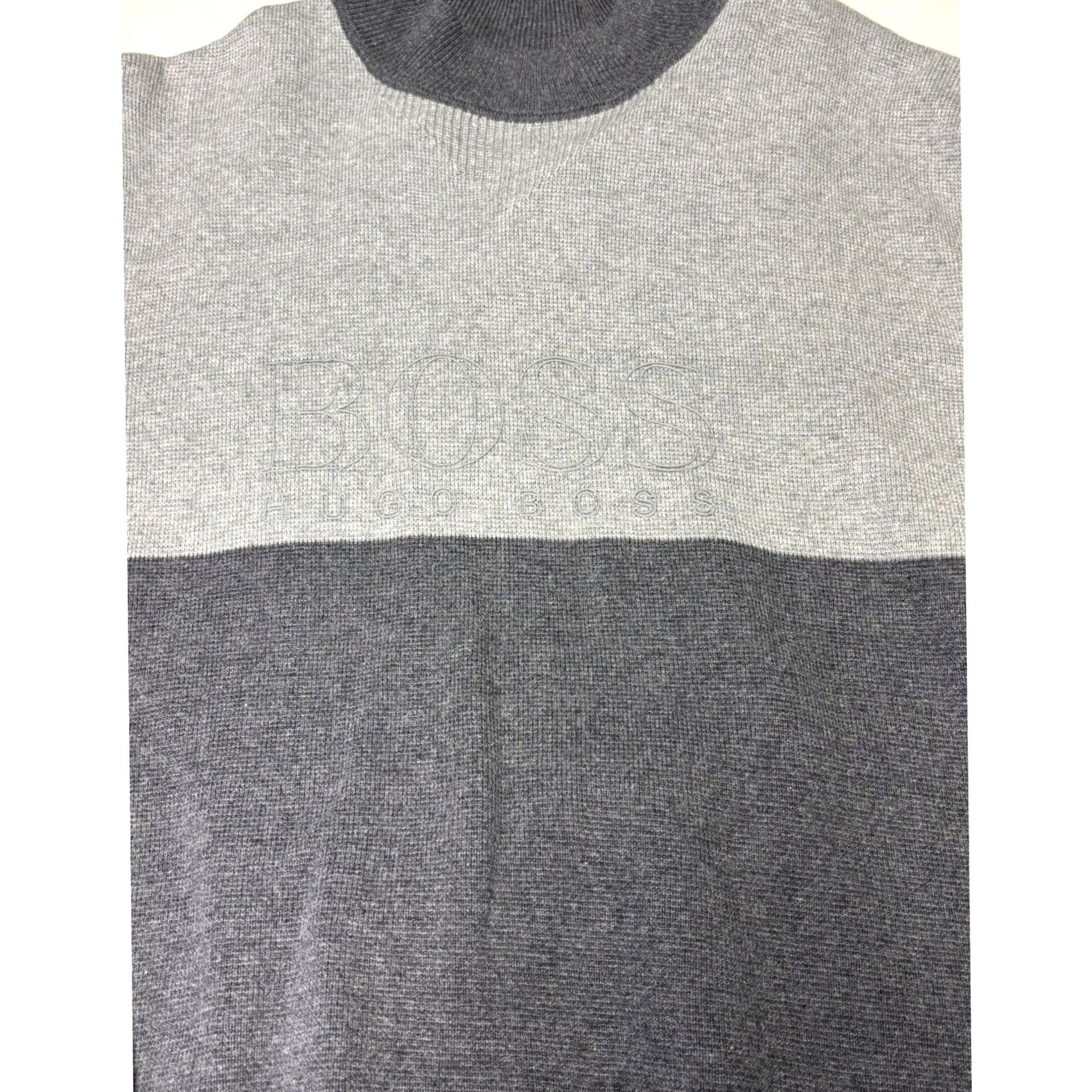 Hugo Boss HUGO BOSS Green Label Mens XL Grey Colorblock Cotton Mock Neck Sweater Logo Pullover Size US XL / EU 56 / 4 - 3 Thumbnail