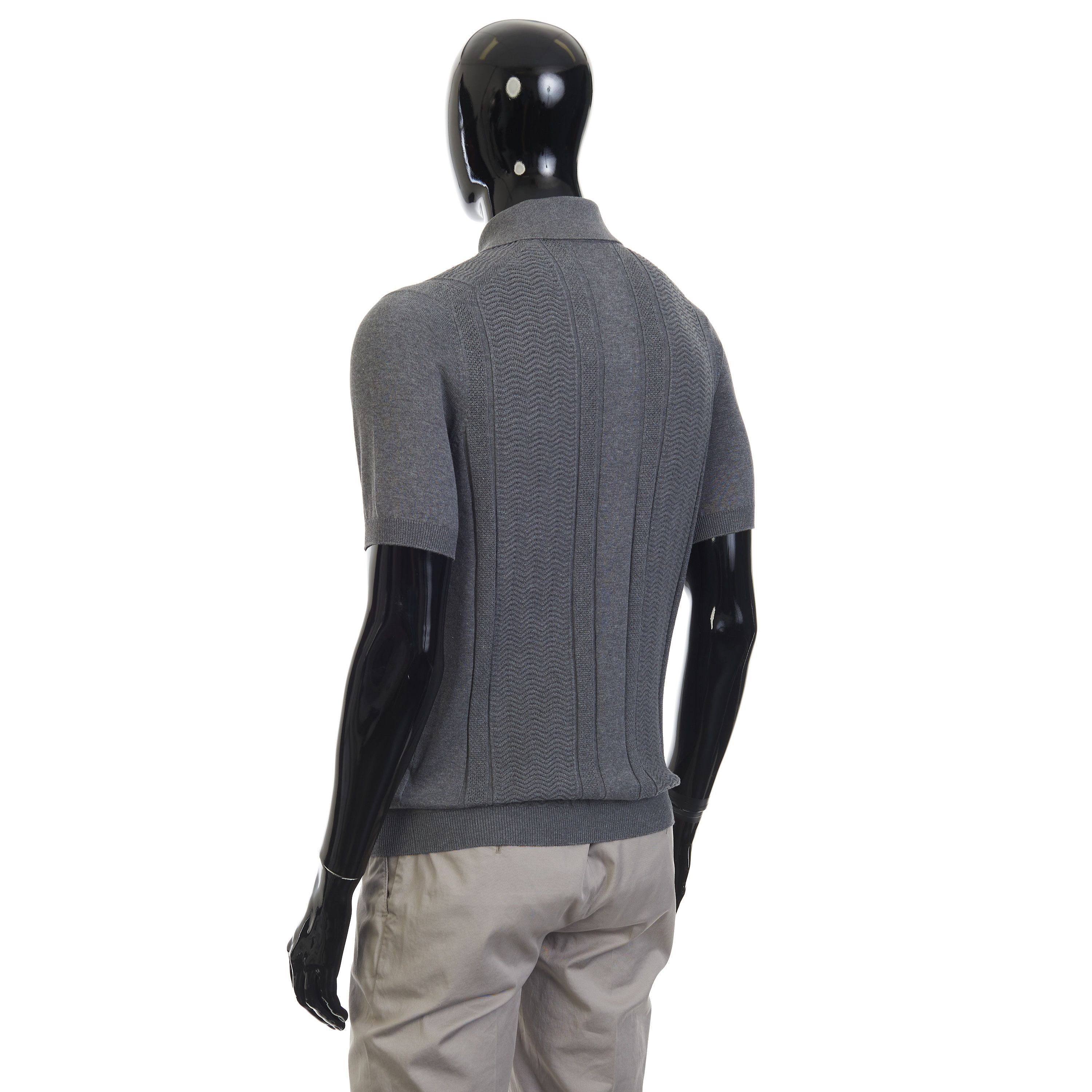 Brunello Cucinelli Gray Cotton Knit Polo With Jacquard Stripes Size US L / EU 52-54 / 3 - 4 Thumbnail