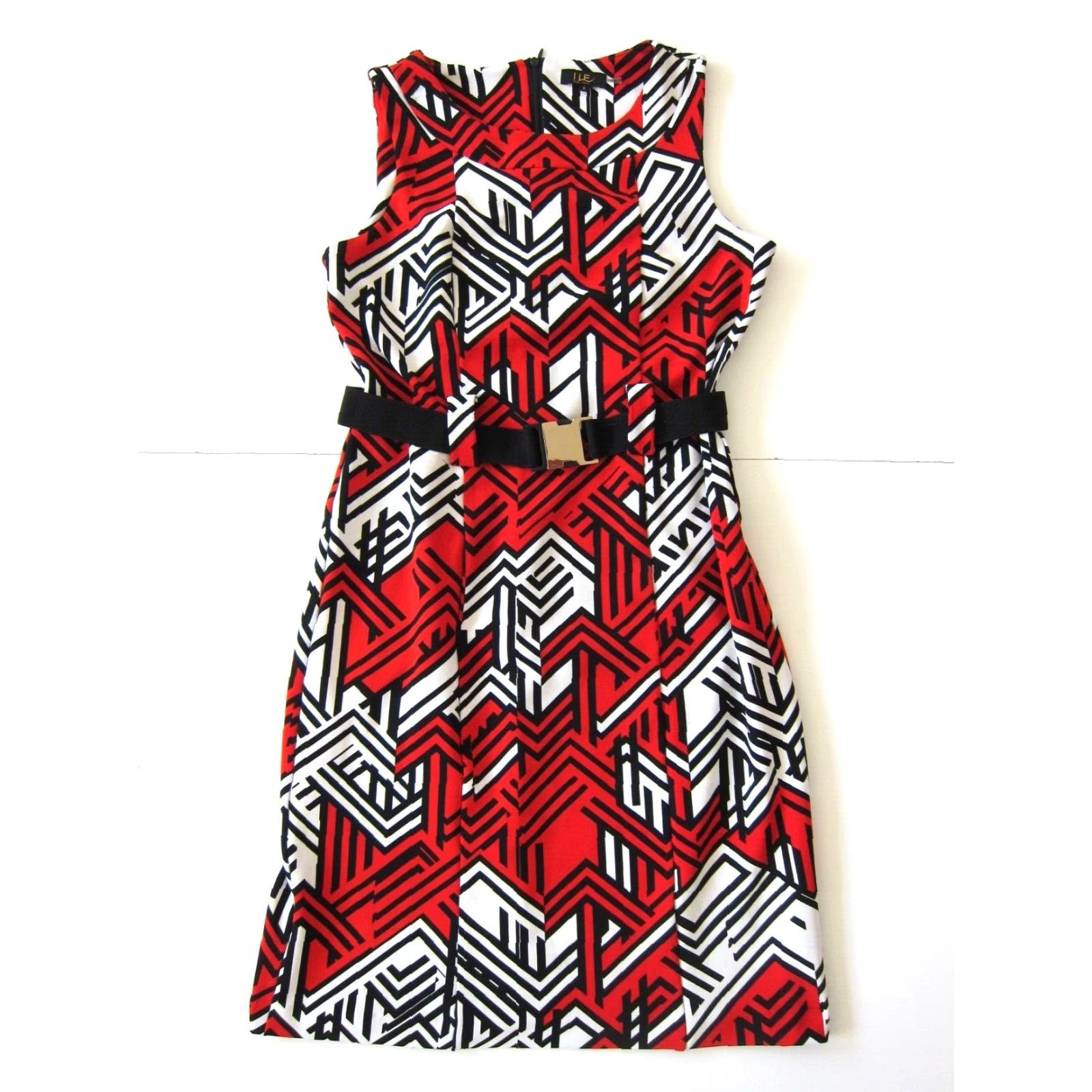 Vintage VINTAGE ILE New York Red White Black White Stretch Sleeveless Belted Sheath Dress Size 6 Size M / US 6-8 / IT 42-44 - 2 Thumbnail