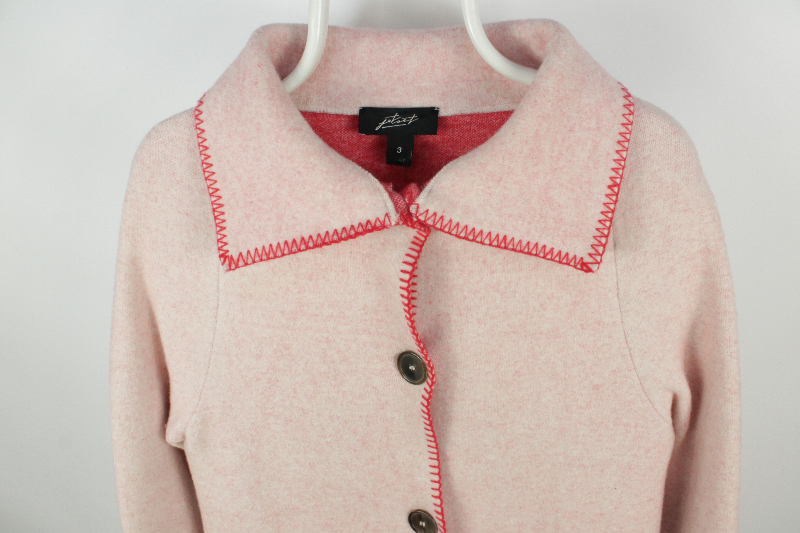 JET SET JET SET Pink / Red Knit Wool Angora Blend Casual Coat Size M / US 6-8 / IT 42-44 - 2 Thumbnail