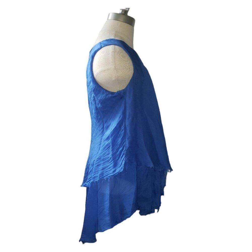 Designer CT1676 Tina Stephens Royal Blue Layered Sleeveless Blouse Size S / US 4 / IT 40 - 3 Thumbnail