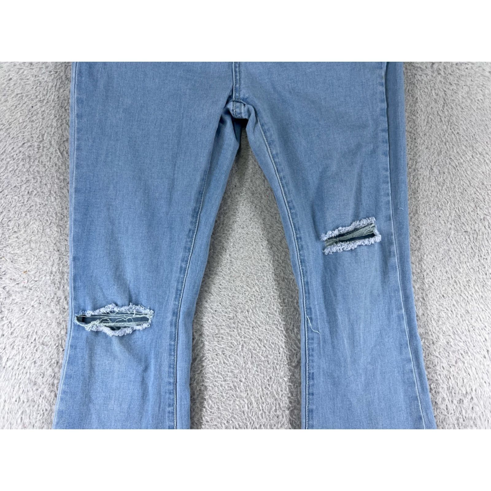 Shein SheIn Jeans Womens Small Blue Denim Flared Stretch Cotton Blend 5-Pocket Design Zipper Button Pocketed Mid Rise Regular Distressed Not Vintage Size 28" / US 6 / IT 42 - 6 Thumbnail
