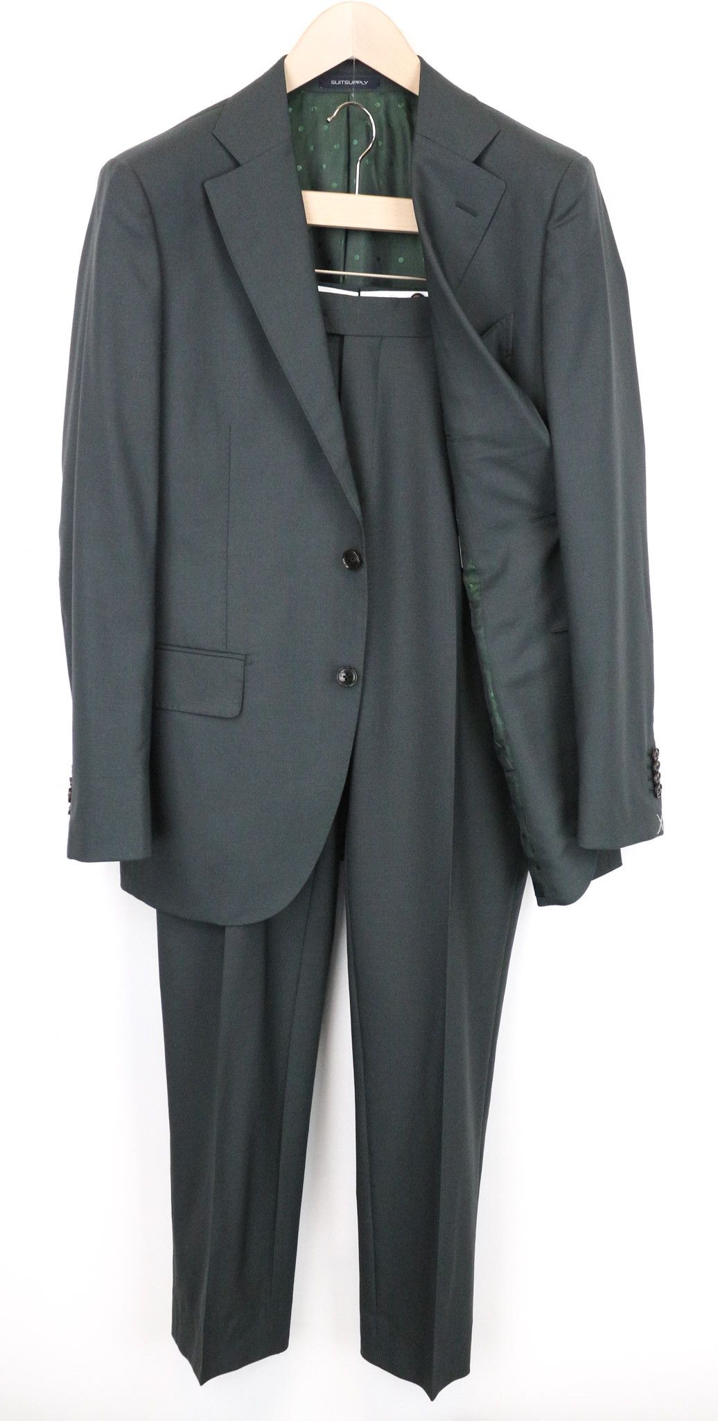 image of Suitsupply La Spalla Uk40R Single-Breasted Green Wool Suit 70892, Men's