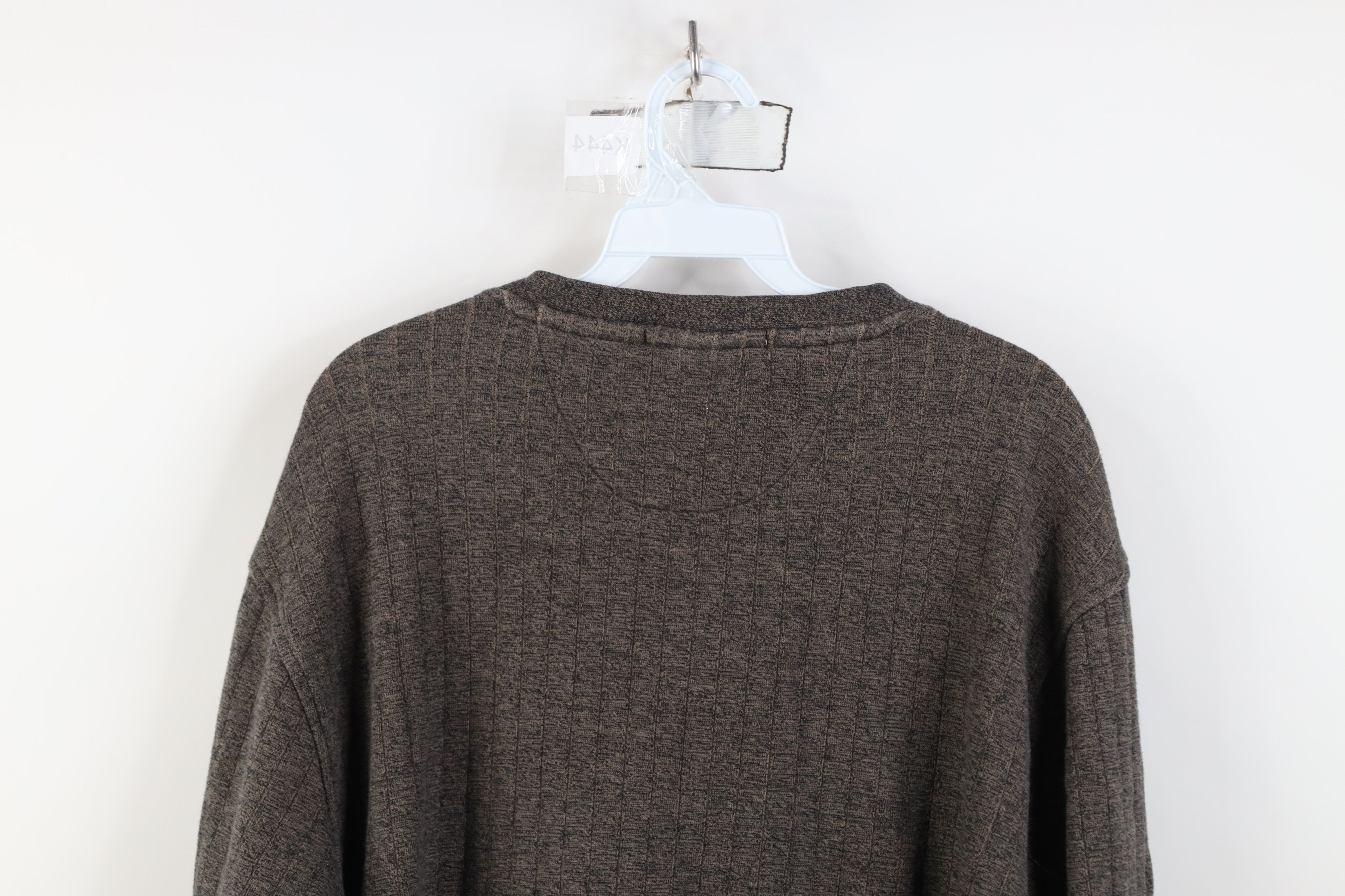 Vintage Vintage 90s Perry Ellis Ribbed Knit V-Neck Sweater Brown Size US L / EU 52-54 / 3 - 10 Thumbnail