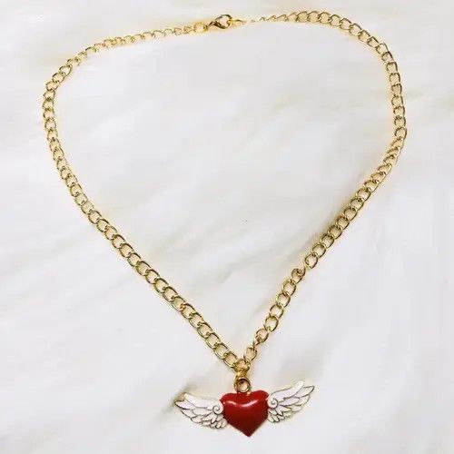 Japanese Brand Unisex Red Angel Heart Wings Curb Chain Choker Necklace Size ONE SIZE - 4 Thumbnail
