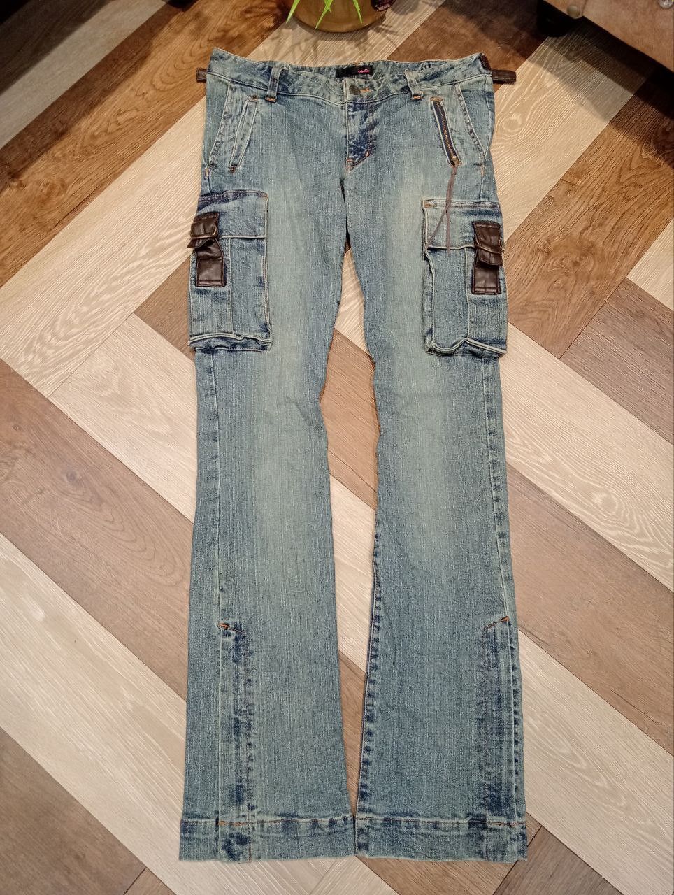 If Six Was Nine TEA FOR TWO JAPAN FLARED STRETCH CARGO ANKLE ZIP JEANS Size US 31 - 2 Thumbnail