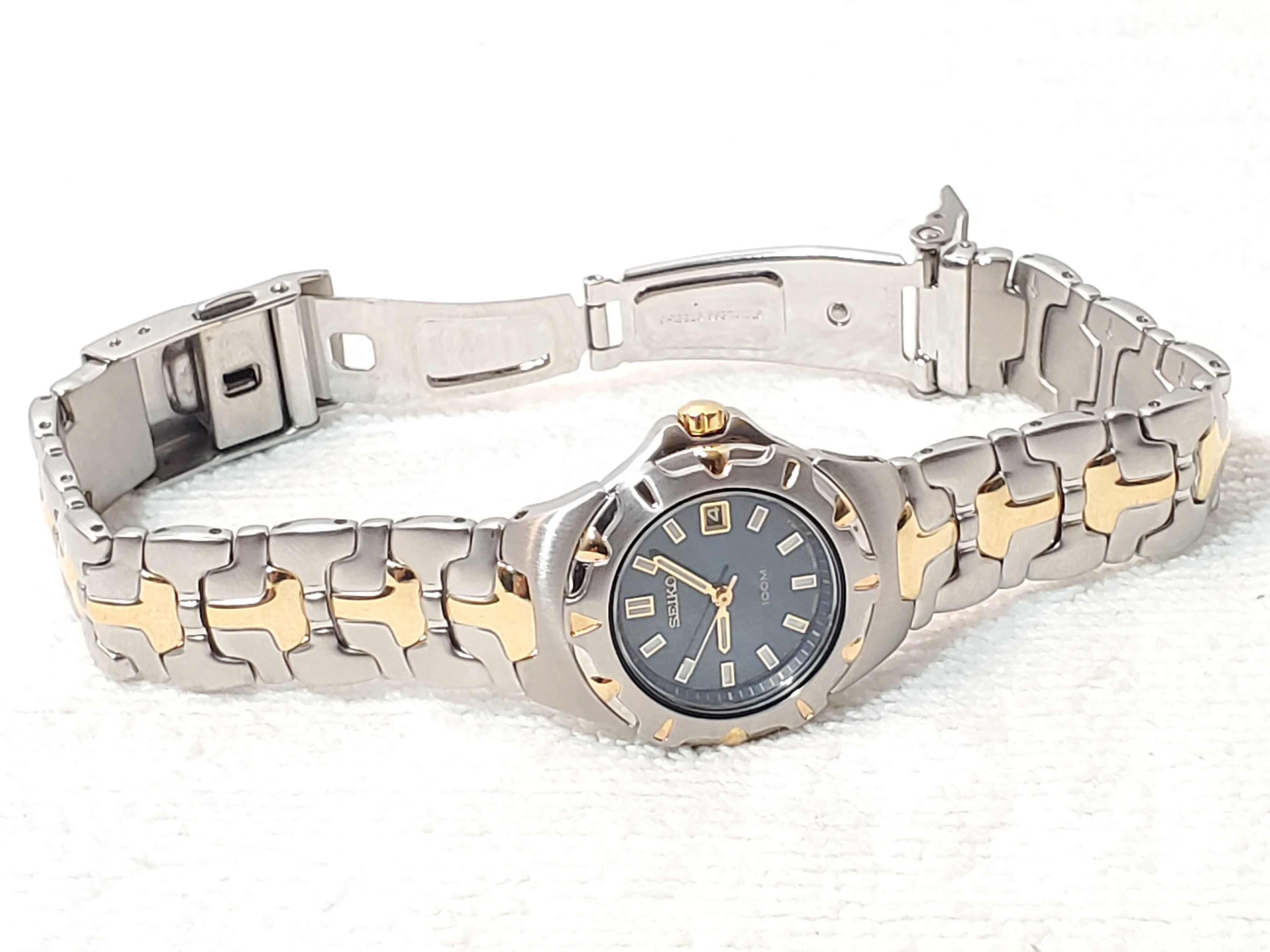 Seiko Vintage Seiko Gold Tone S Steel Blue Dial Date Women Watch Size ONE SIZE - 6 Thumbnail
