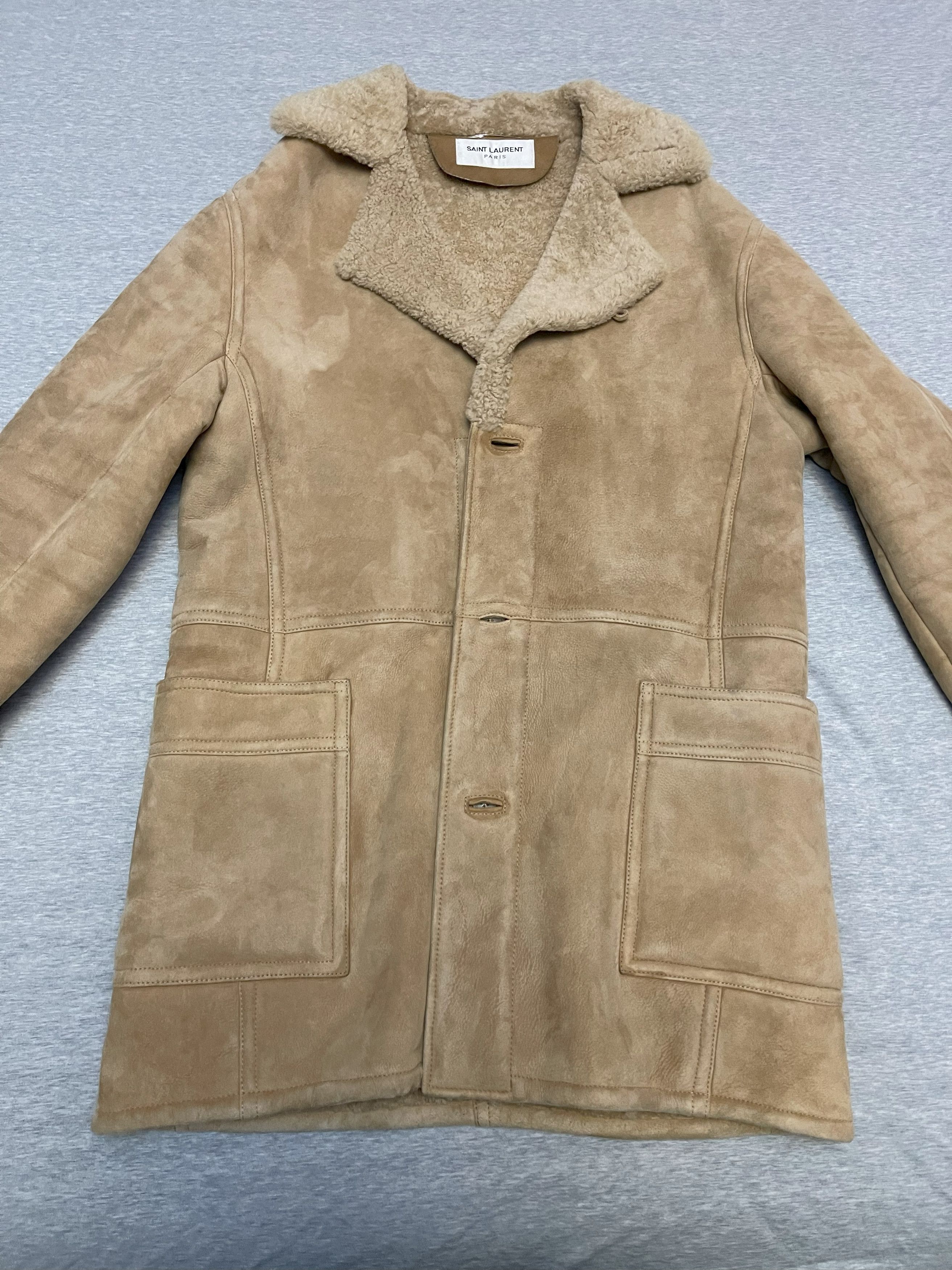 image of Hedi Slimane x Saint Laurent Paris 2014Aw Drop Shoulder Tan Shearling Coat, Men's (Size Medium)