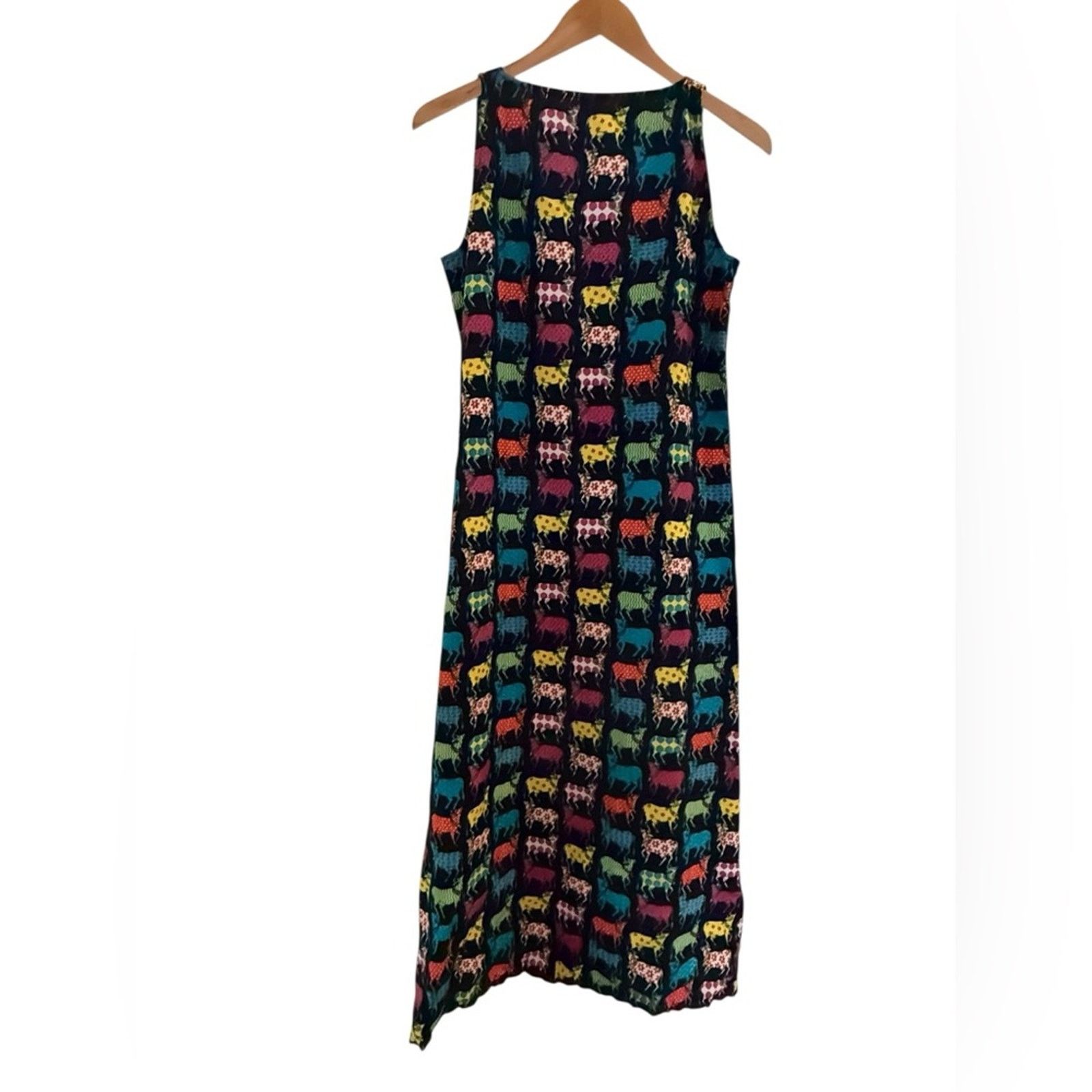 Handmade Colorful Animal Print Midi Dress Sleeveless Boho Viscose 10 Size M / US 6-8 / IT 42-44 - 4 Thumbnail
