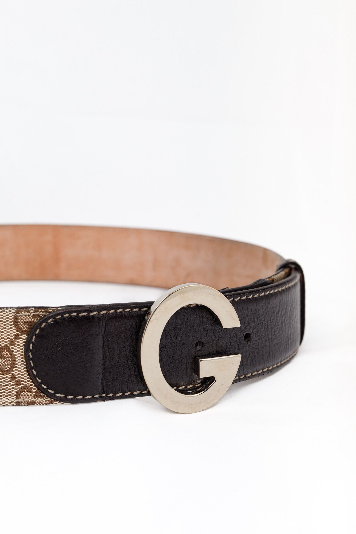 Gucci Gucci Beige GG Monogram Canvas Leather-Trim Belt Size ONE SIZE - 3 Thumbnail