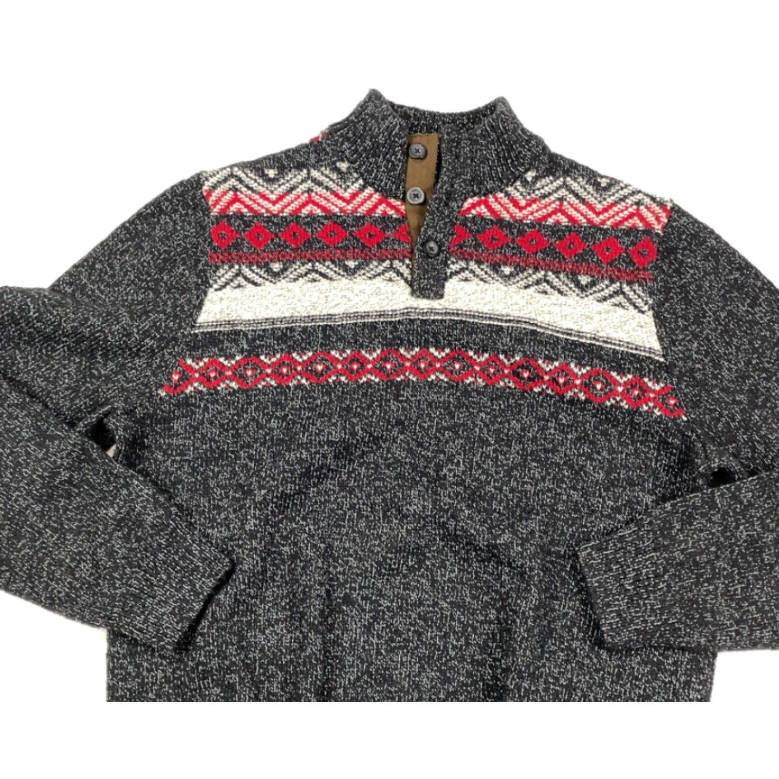 Chaps Ski Lodge Marled Gray Fair Isle High Neck Sweater Adult XL Geometric Chaps Mens Knit Henley 90s Ski Casual Heavyweight Size US XL / EU 56 / 4 - 3 Thumbnail