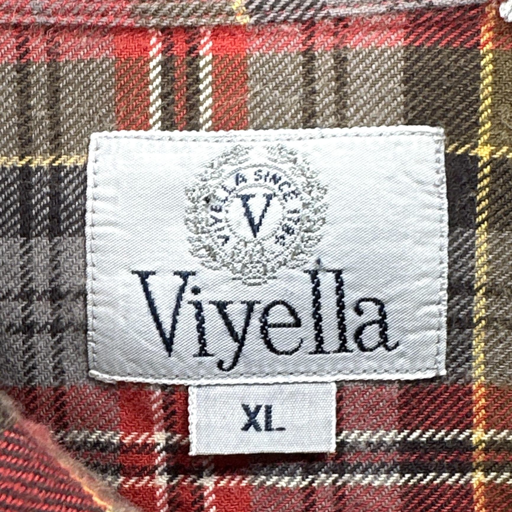 VINTAGE Viyella Flannel Shirt Mens XL Red Plaid Button-Down Wool Blend 90s