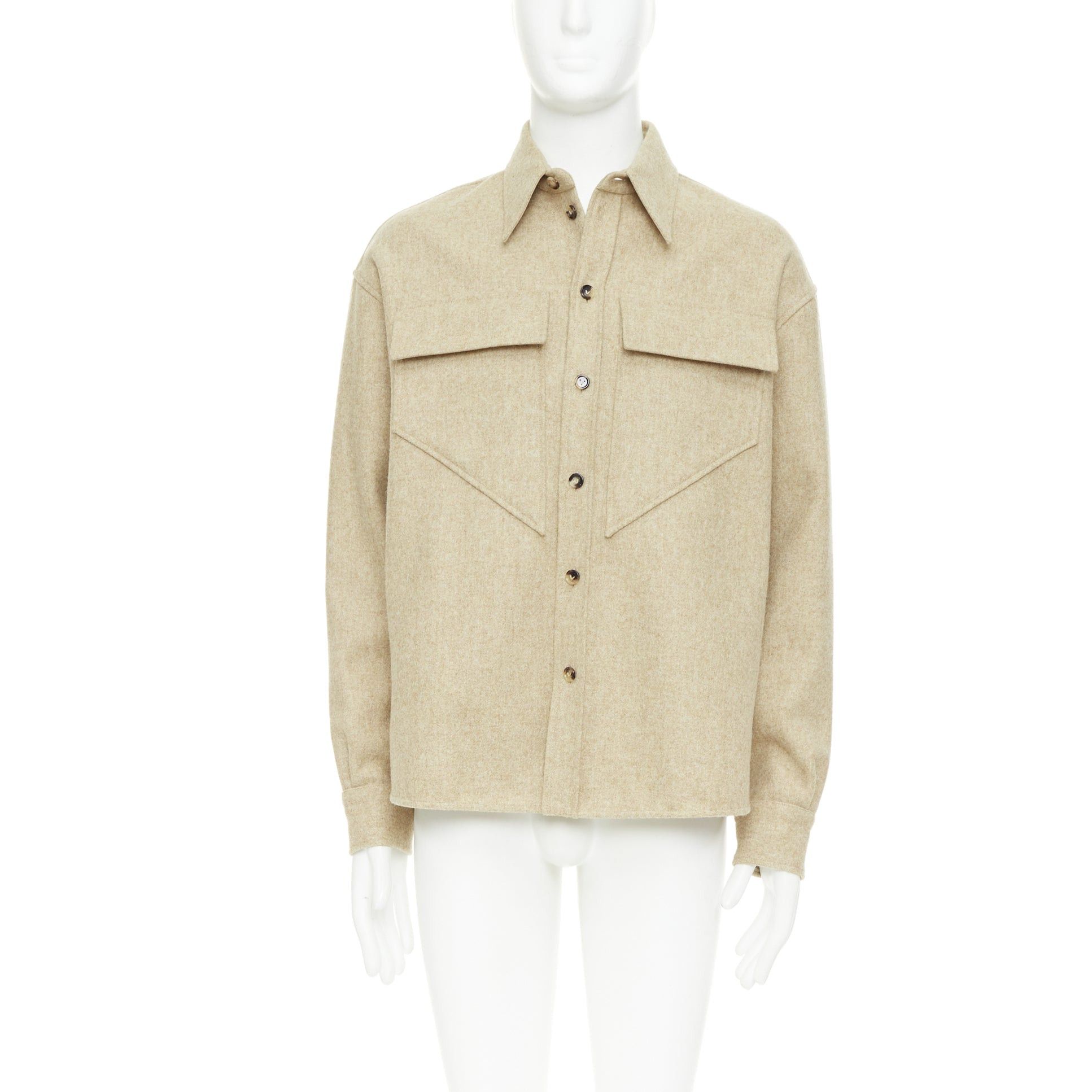 Bottega Veneta BOTTEGA VENETA 2020 beige double faced wool felt angular pocket overshirt EU38 S Size US S / EU 44-46 / 1 - 1 Thumbnail