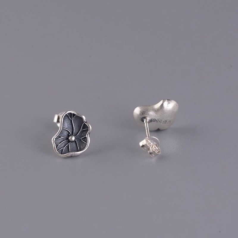 Jewelry Lotus Leaf Stud Earrings 925 Sterling Silver Ear Charms Gift Size ONE SIZE - 3 Thumbnail