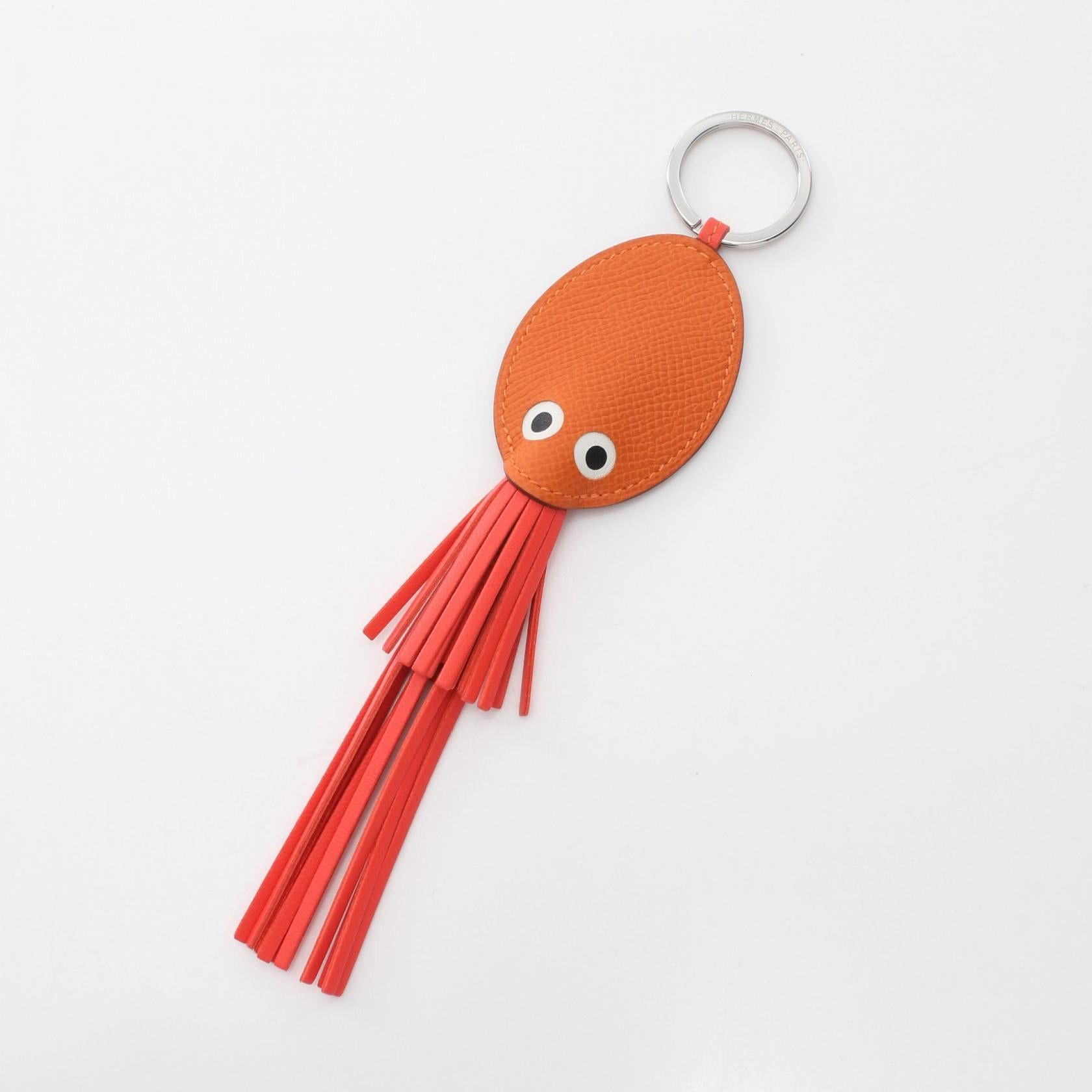 Hermes Hermes Poulpe Pulpe Orange Minion Field Bag Charm Key Ring Veau Epsom Aagneau Brown Red Silver Hardware Double Engraved Size ONE SIZE - 1 Thumbnail