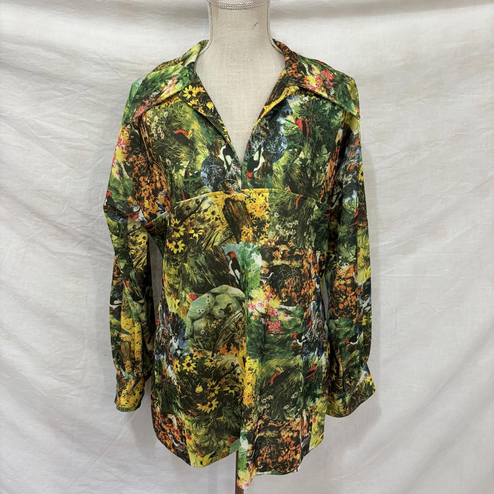 Other Vtg 70s homesewn floral foliage & birds dagger collar blouse Size M / US 6-8 / IT 42-44 - 1 Thumbnail