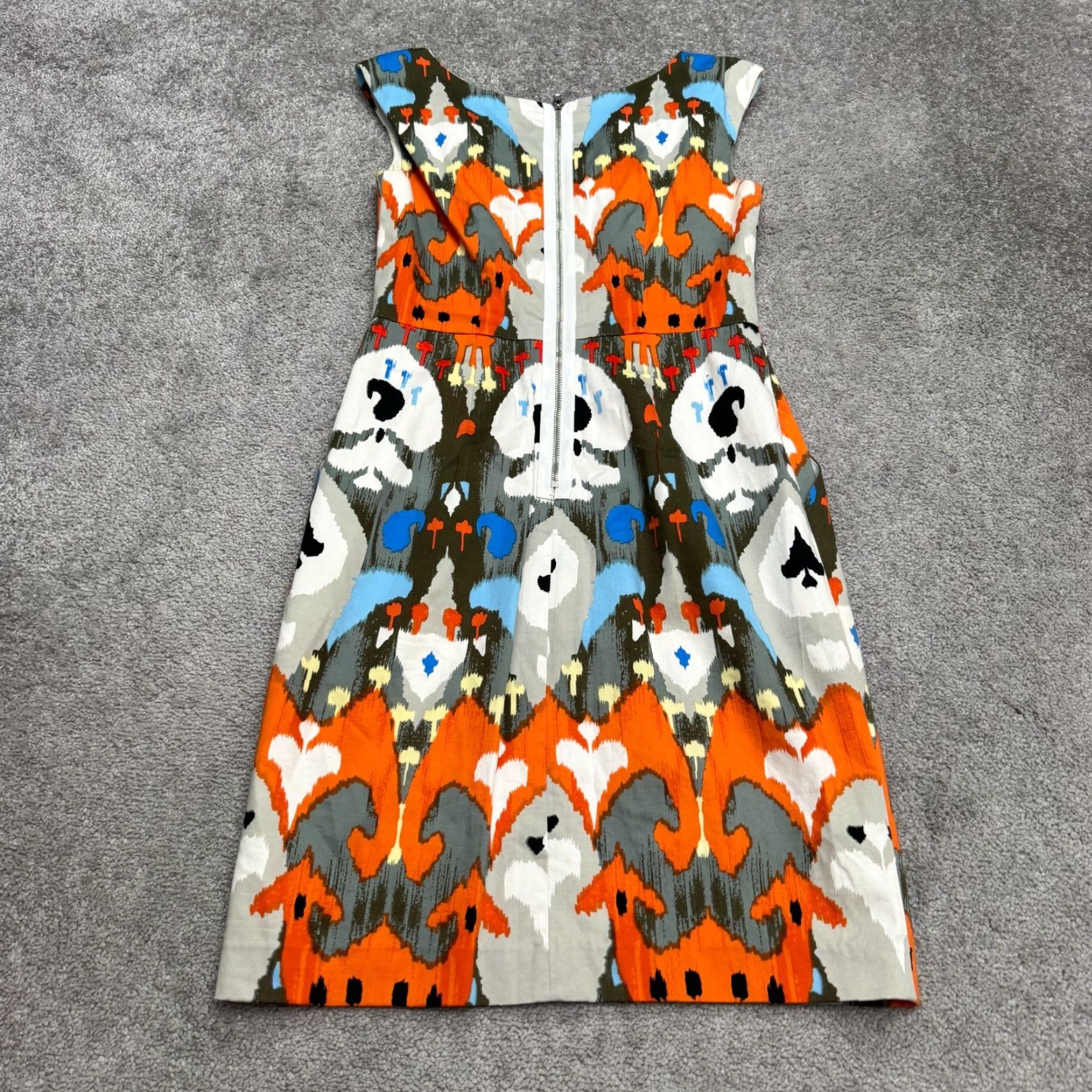 MAGGY LONDON Maggy London Abstract Sheath Dress Womens 6 Ikat Multicolor Knee Length Pockets Sleeveless Knit Cotton Blend Zip Size M / US 6-8 / IT 42-44 - 2 Thumbnail