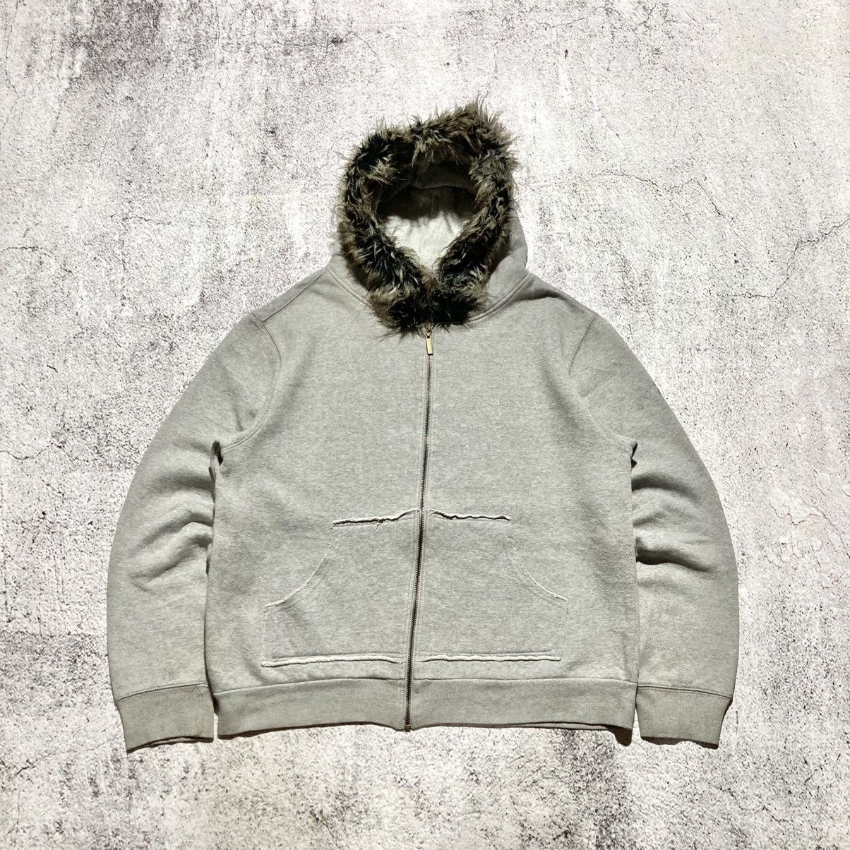 Japanese Brand 2000s My Mui Distressed Fur Ziphoodie Grey Ifsixwasnine Lgb Size US XL / EU 56 / 4 - 1 Thumbnail