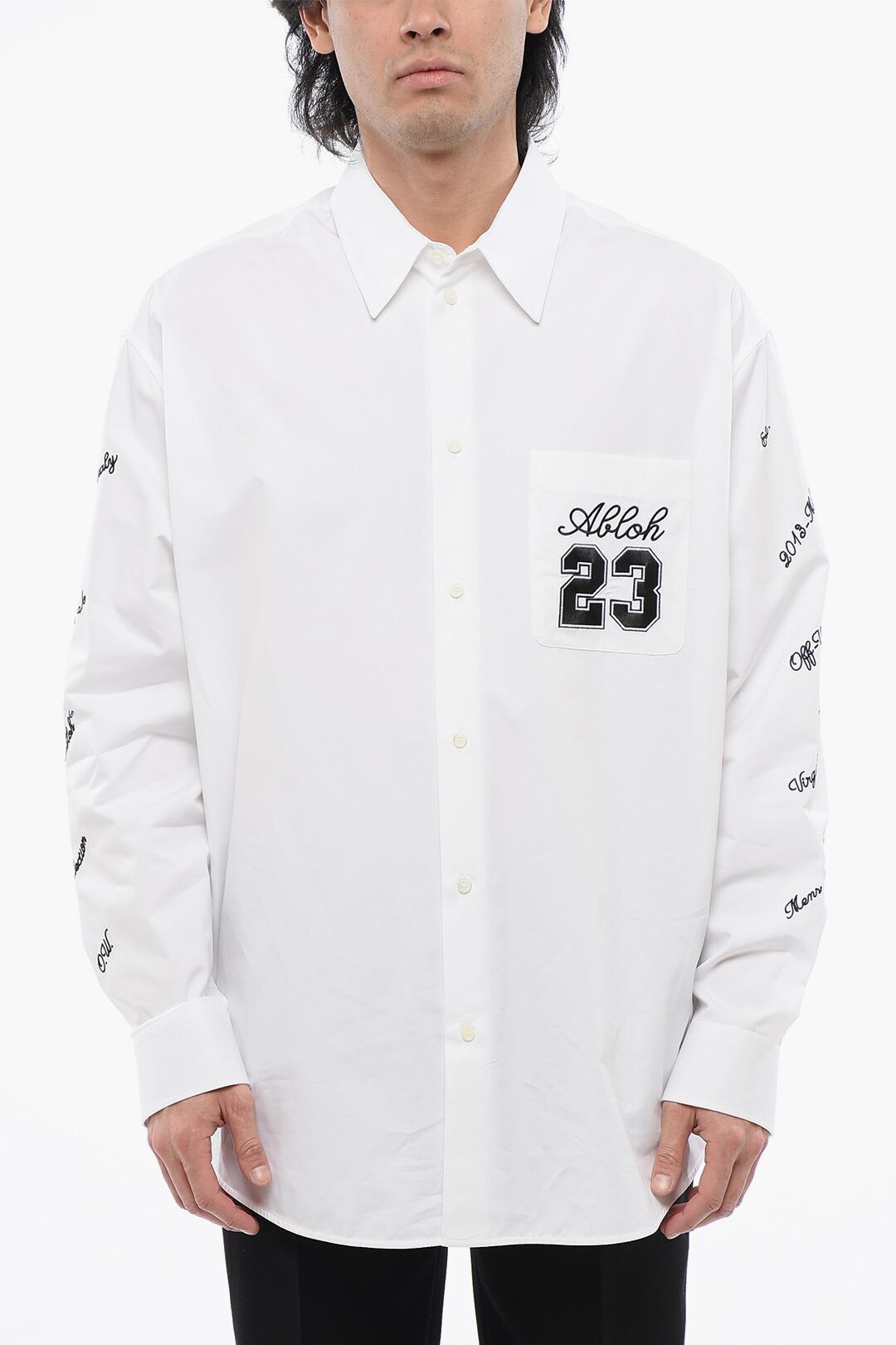 Off-White og1mm0625 Oversize Fit 23 Embroidered Shirt in White Size US L / EU 52-54 / 3 - 1 Thumbnail