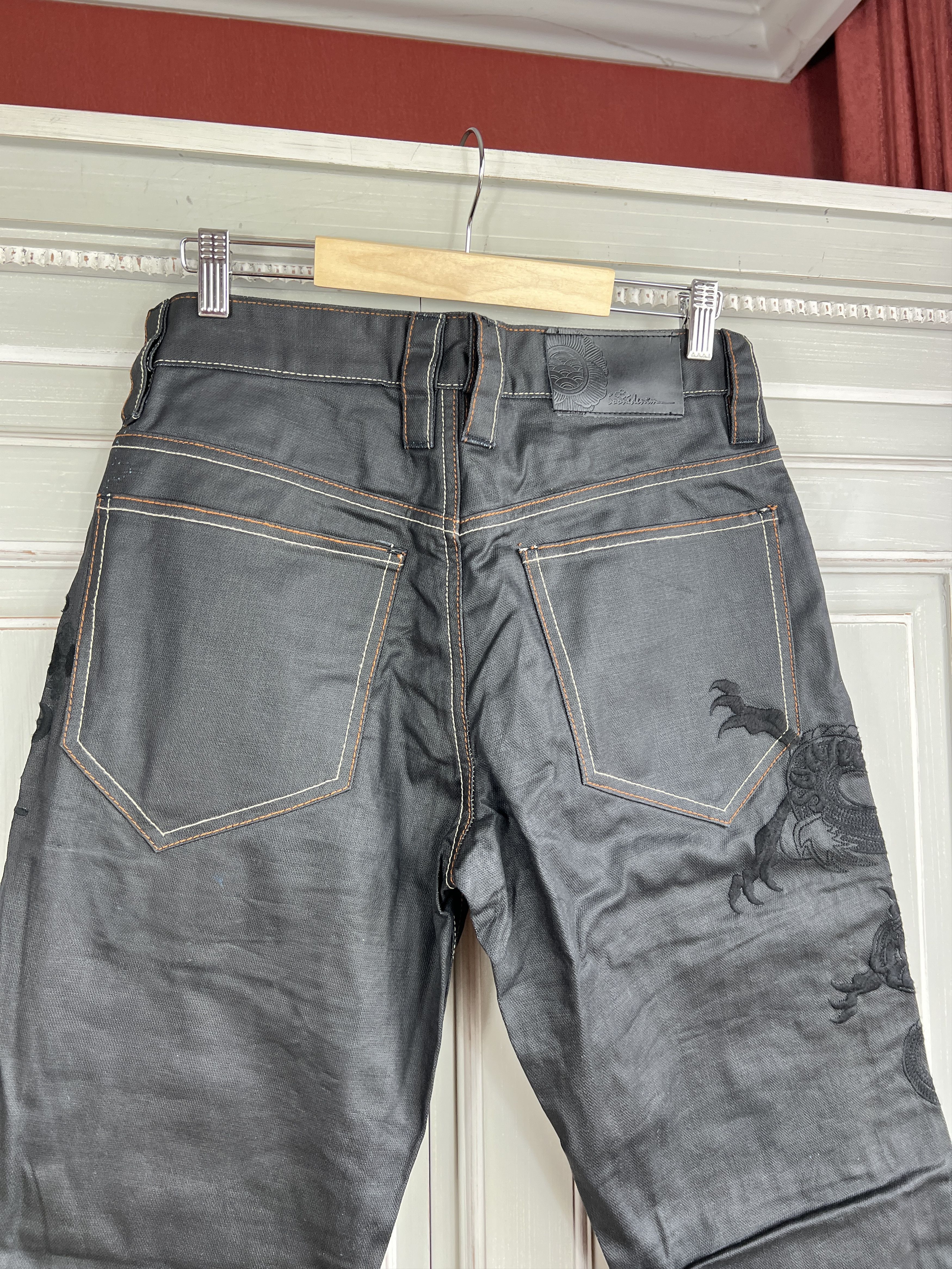 If Six Was Nine × Japanese Brand × Le Grande Bleu (L.G.B.) ARCHIVE WAXED DENIM DRAGON BLACK JEANS Size US 31 - 6 Thumbnail