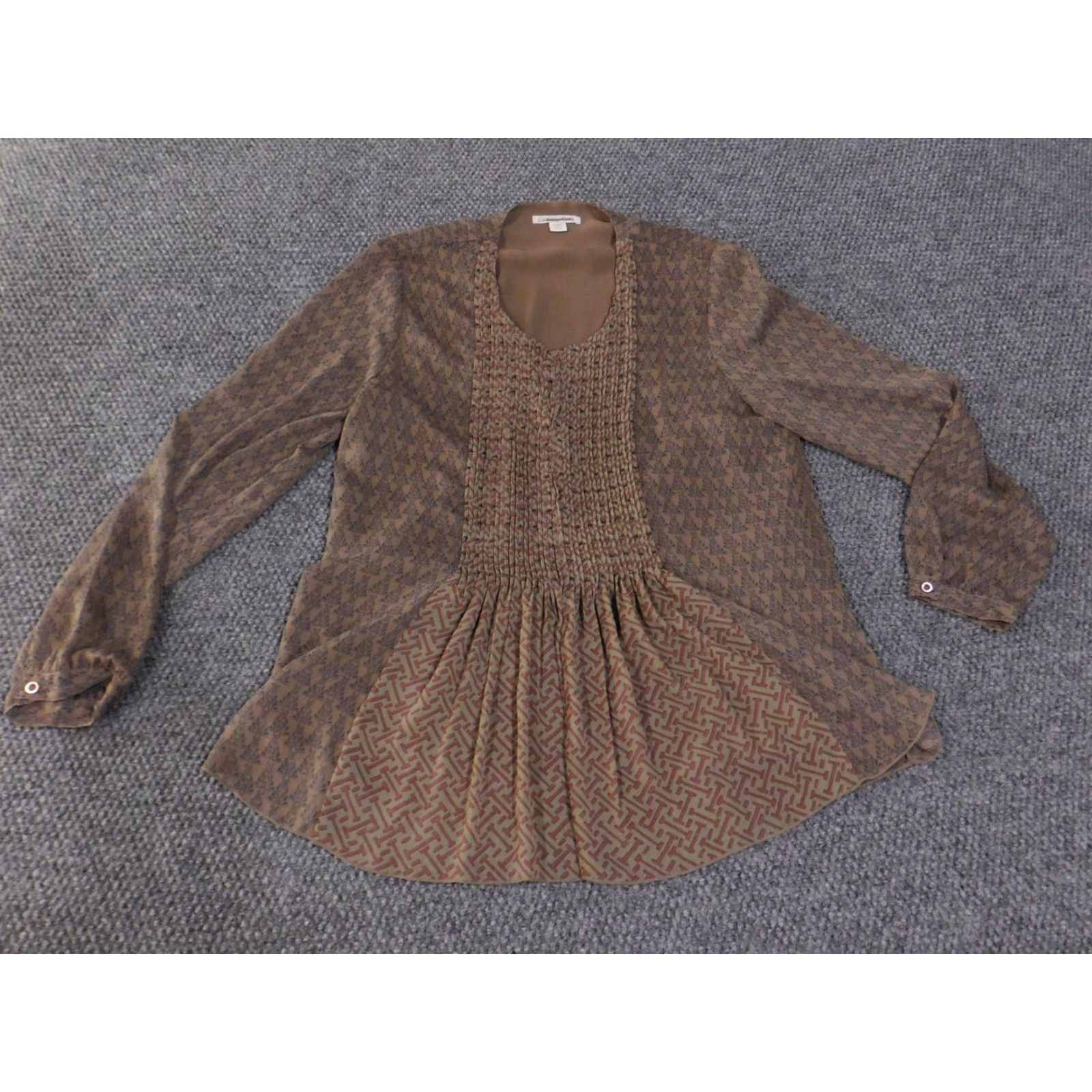 Coldwater Creek Coldwater Creek Blouse Womens Small 6 8 Brown Sheer Long Sleeve Patterned Top Geometric Size S / US 4 / IT 40 - 3 Thumbnail