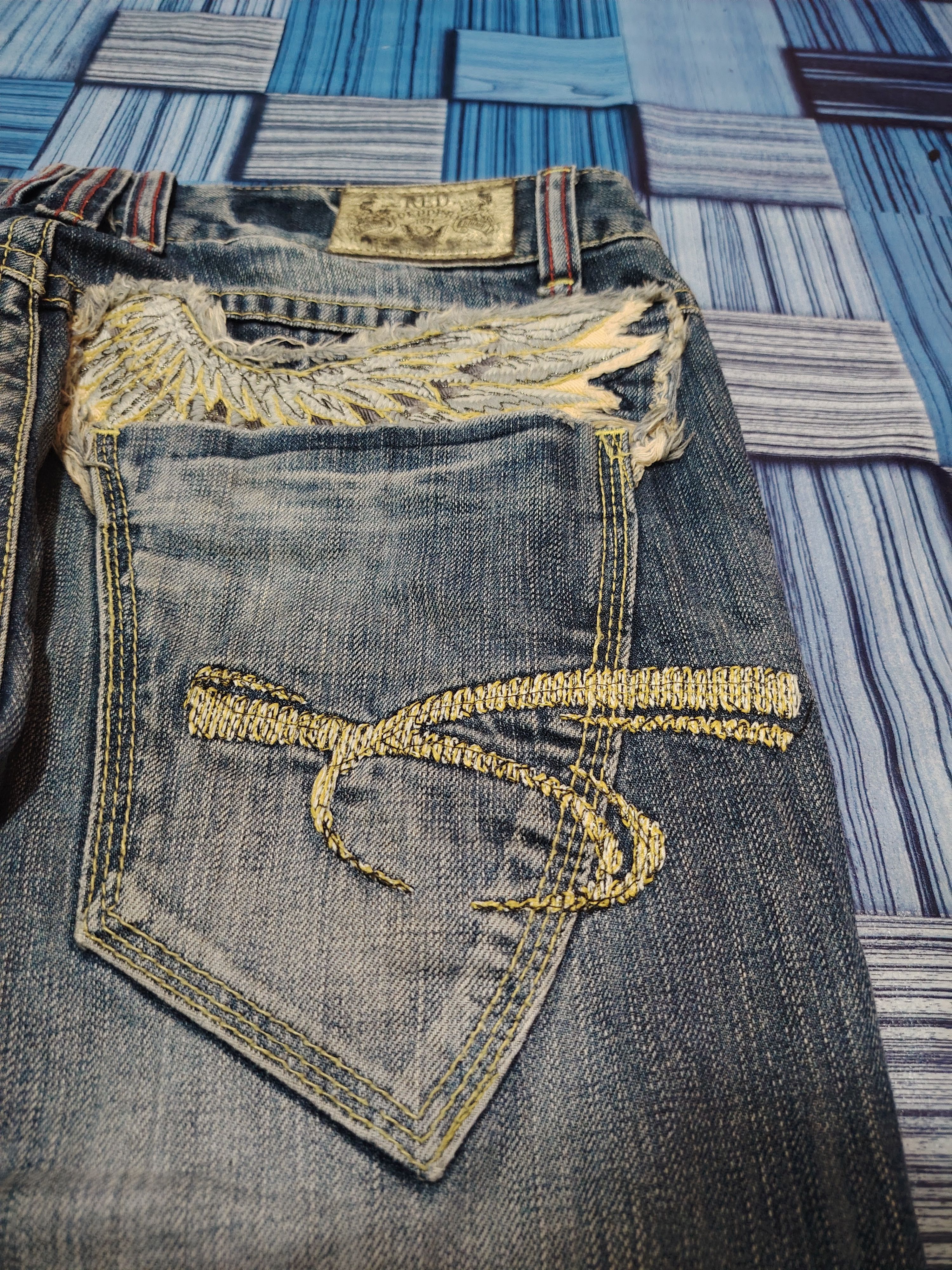 Japanese Red Pepper Flared Jeans Distressed Denim