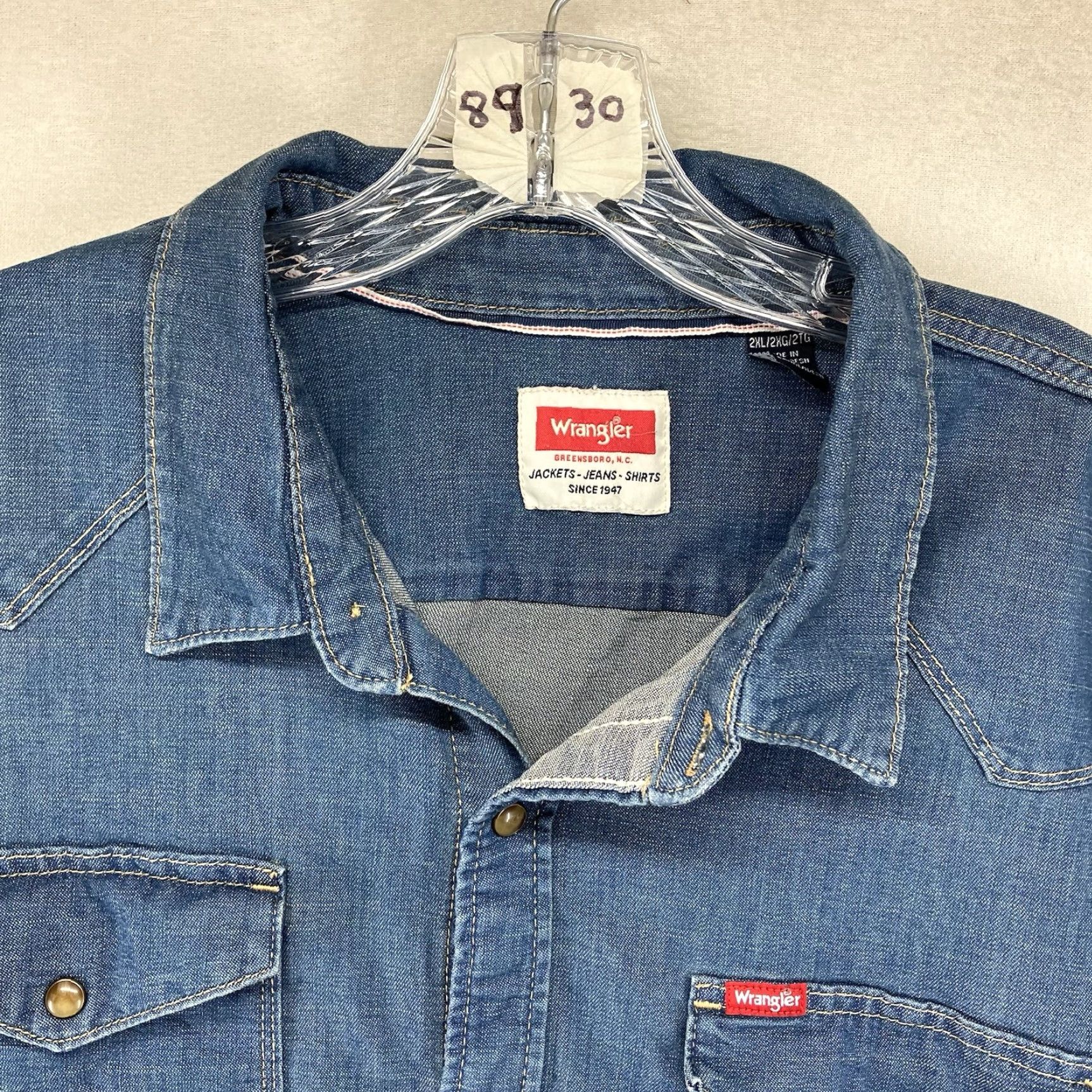 Wrangler VINTAGE Wrangler Denim Pearl Snap Western Shirt 2XL Blue Cowboy Workwear Mens Size US XXL / EU 58 / 5 - 3 Thumbnail