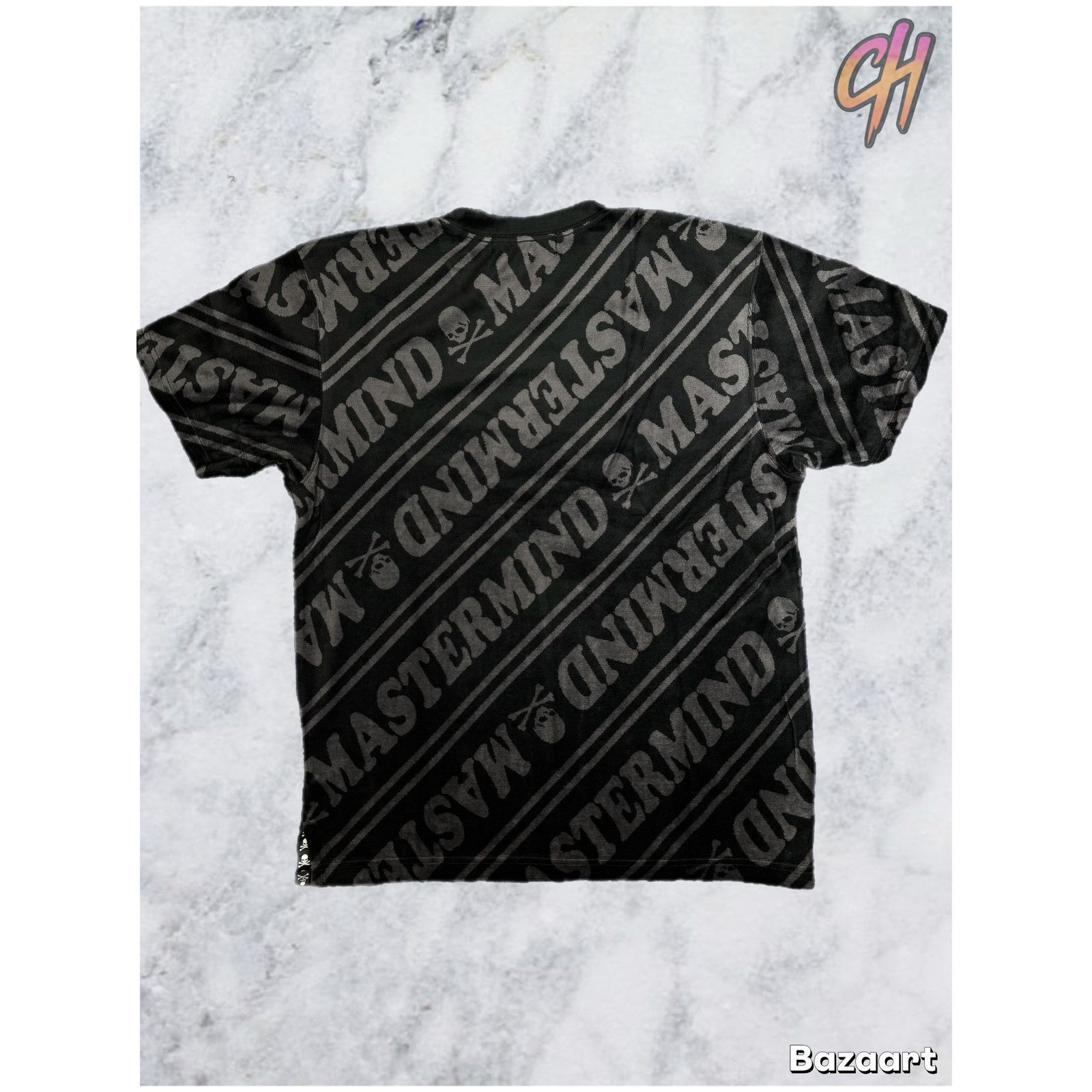 Mastermind Japan Mastermind Vs. Bape Velour Diagonal Black T-Shirt Size Small Size US S / EU 44-46 / 1 - 2 Thumbnail
