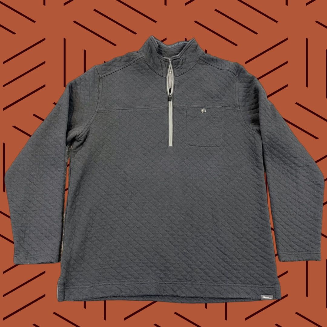Eddie Bauer Eddie Bauer Sweater Jacket Men Large Gray Grid 1/2 Zip Pullover Outdoor Hike L/S Size US L / EU 52-54 / 3 - 1 Thumbnail