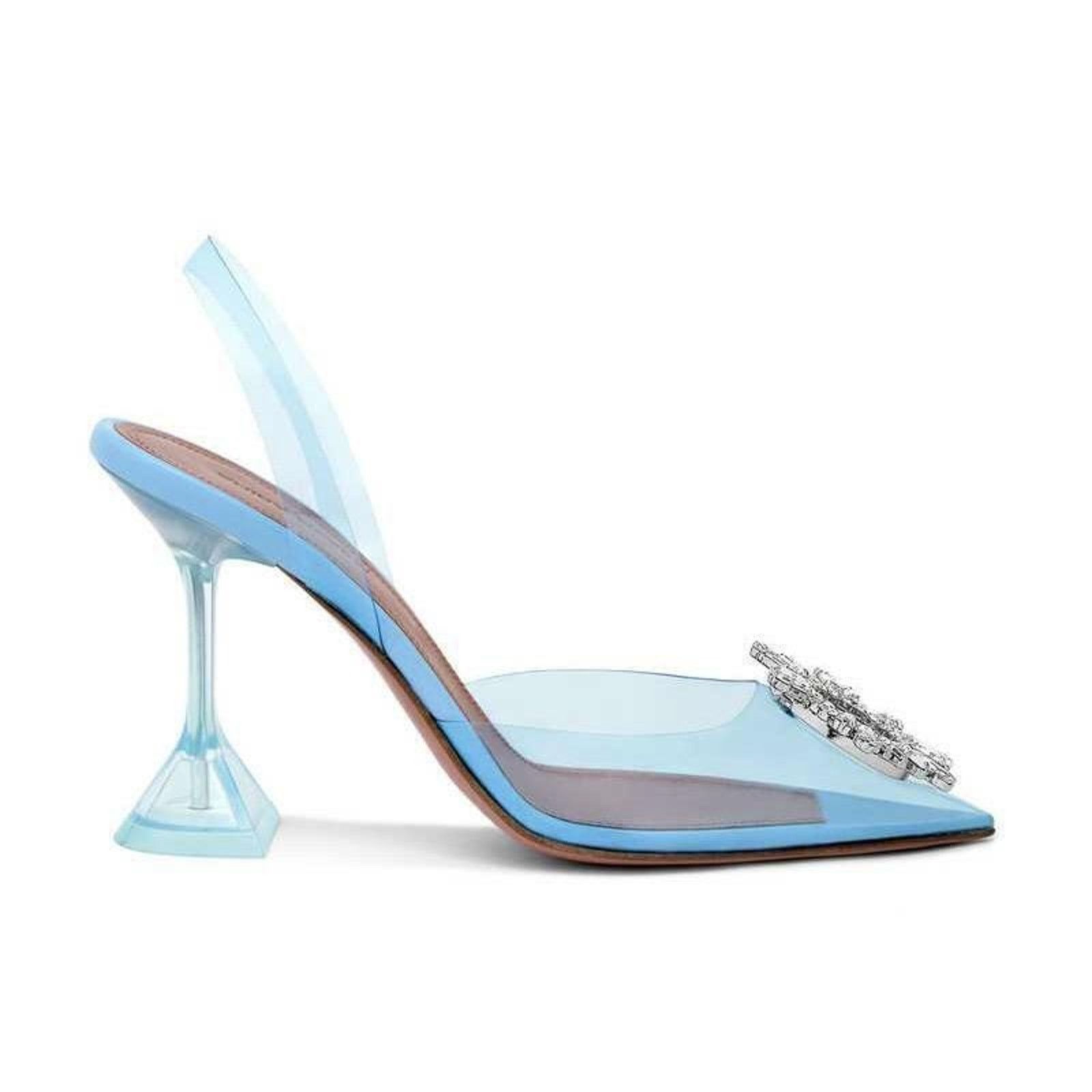 Amina Muaddi Begum Glass Blue PVC Crystal Slingback Sandal Heel Pump 39 Size US 9 / IT 39 - 3 Thumbnail