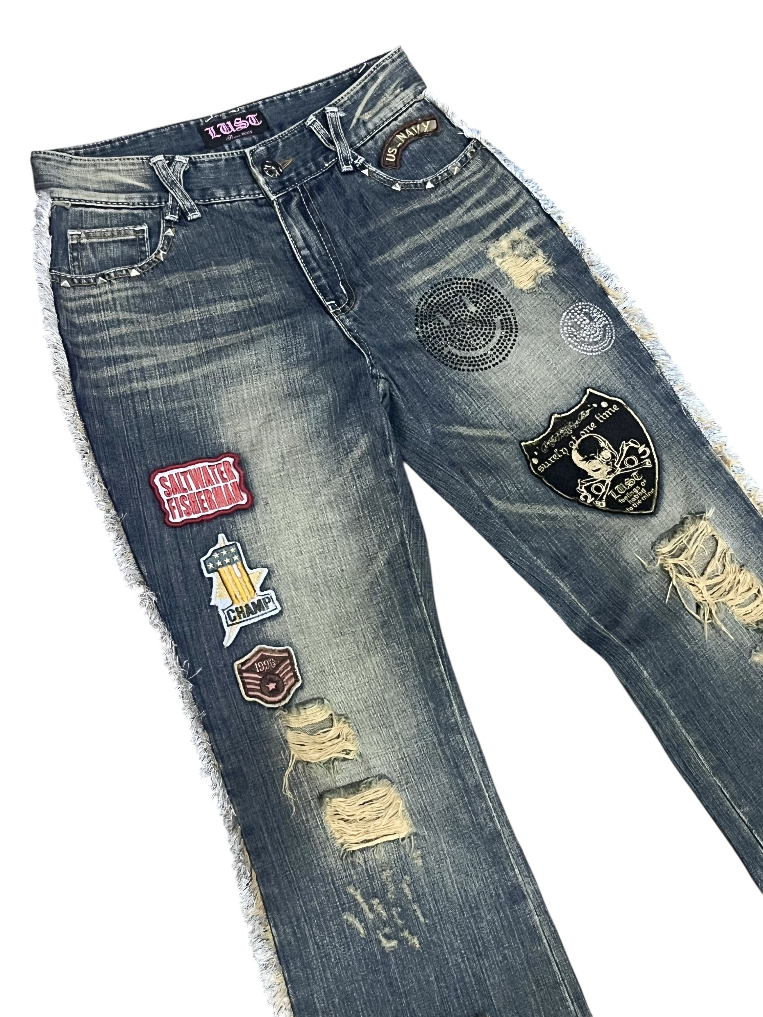 Japanese Brand LUSC Distressed Flare Jeans Patchwork, Ripped, Raw Hem Rare Size 28" / US 6 / IT 42 - 9 Thumbnail
