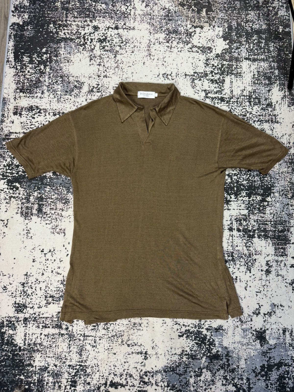 Vintage × Yves Saint Laurent Vintage Yves Saint Laurent Ysl brown gold Silk Polo Shirt Size US L / EU 52-54 / 3 - 1 Thumbnail