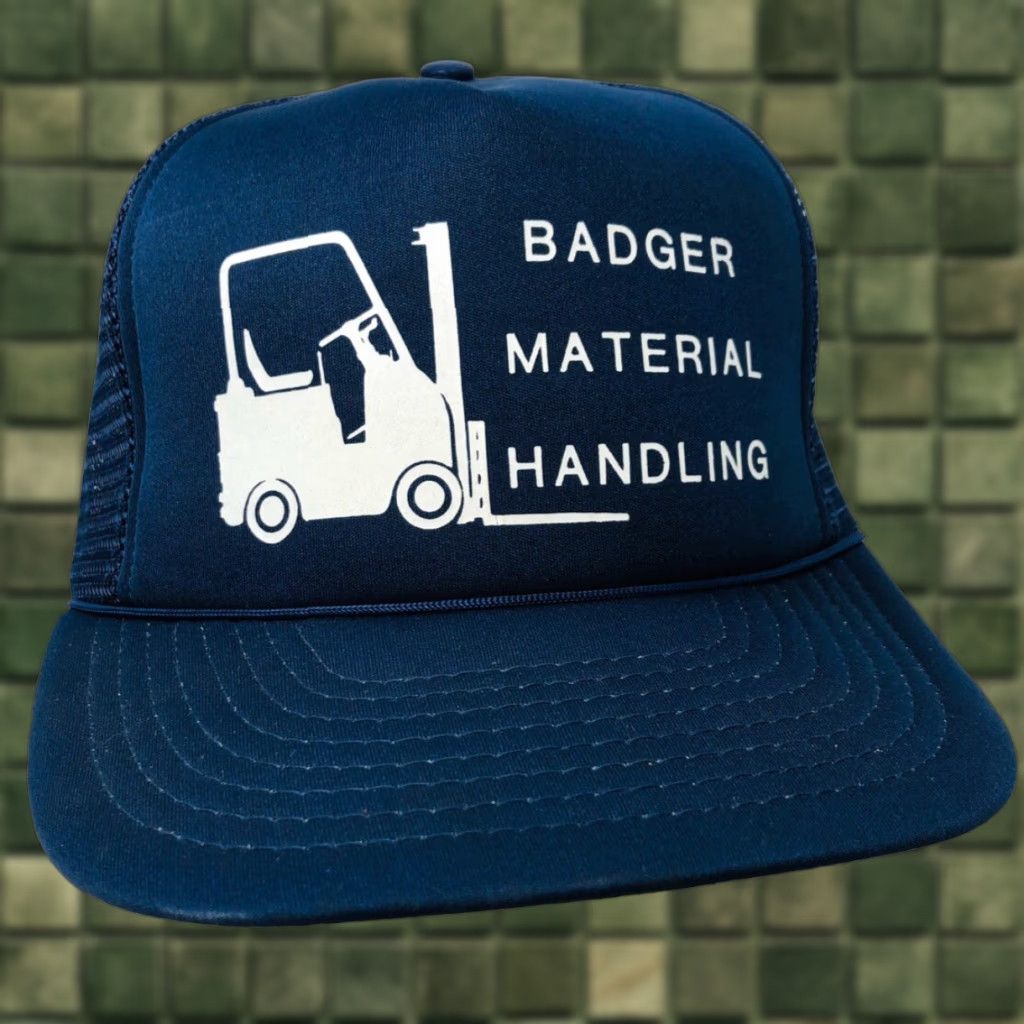 Vintage Badger Hat Trucker Adjustable Blue Men Vintage Cap Cap Advertising Wisconsin Material Handling Forklift Snapback Trucker Hat Cap Size ONE SIZE - 1 Thumbnail